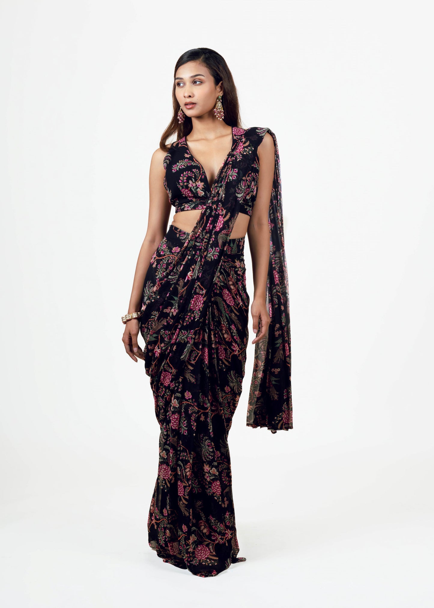 Alka Black Drape Saree and Jacket Set