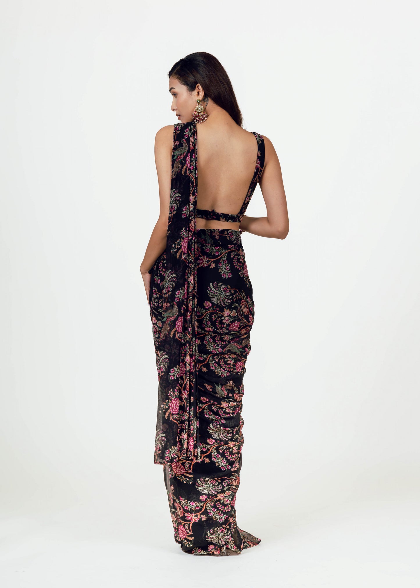 Alka Black Drape Saree and Jacket Set