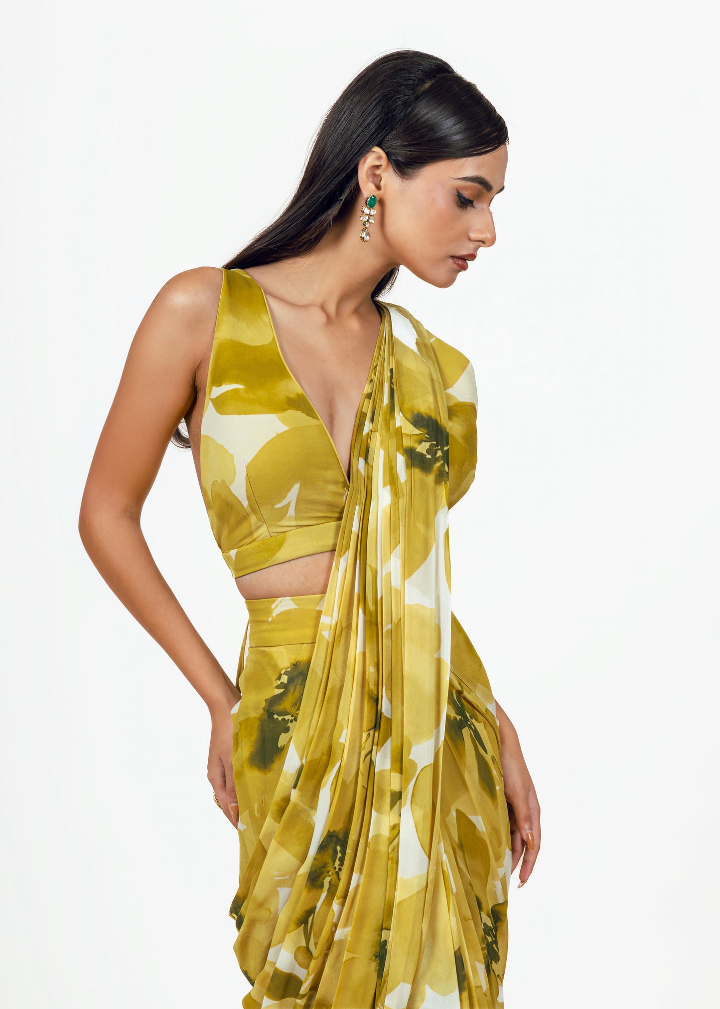 Lara Lime Drape Saree and Jacket Set