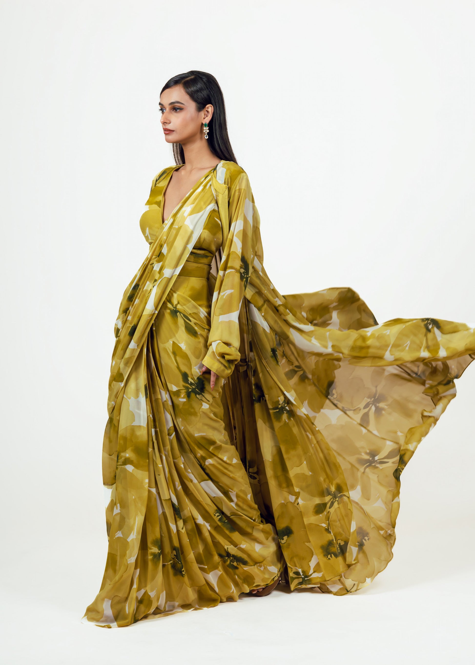 Lara Lime Drape Saree and Jacket Set