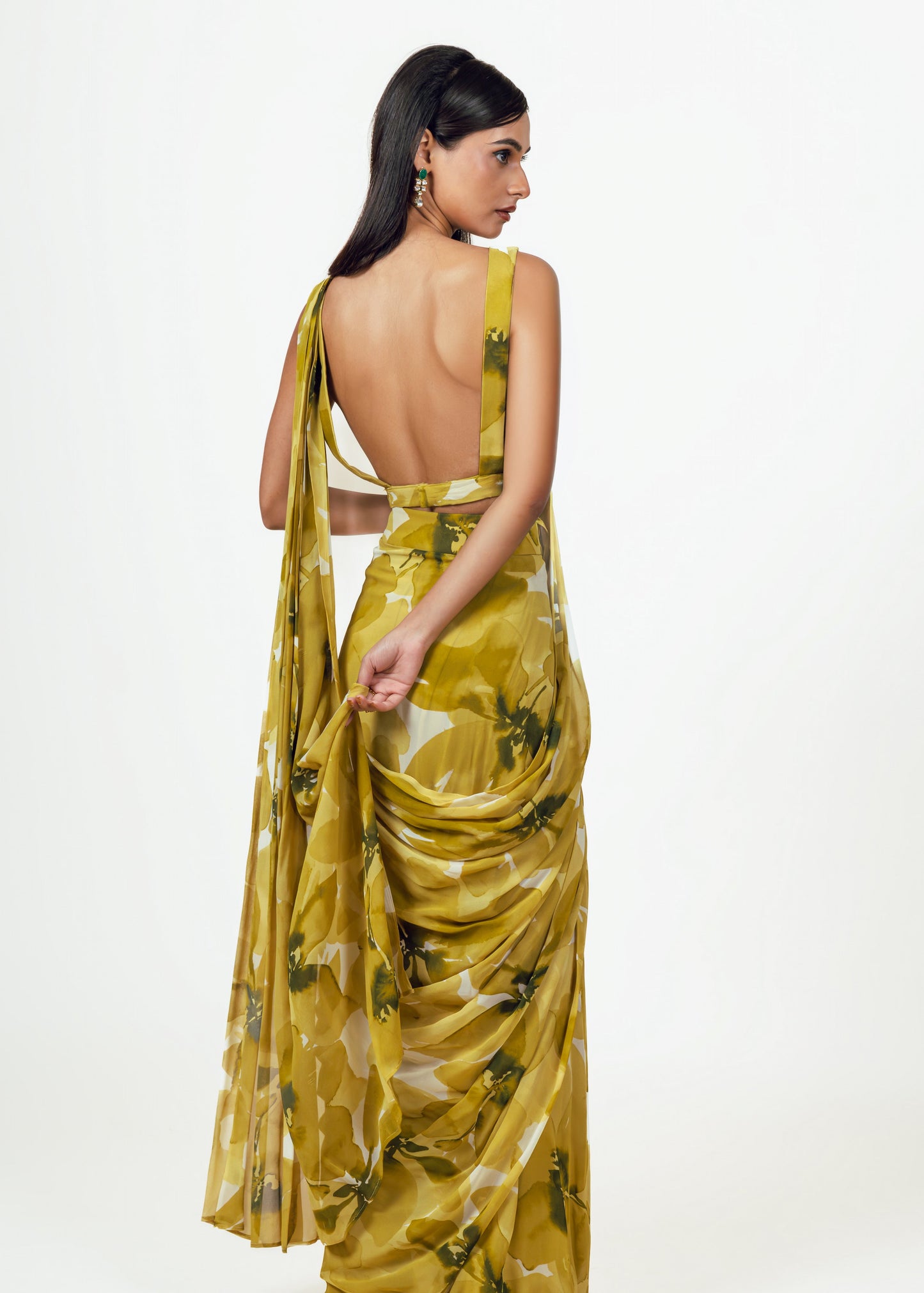 Lara Lime Drape Saree and Jacket Set