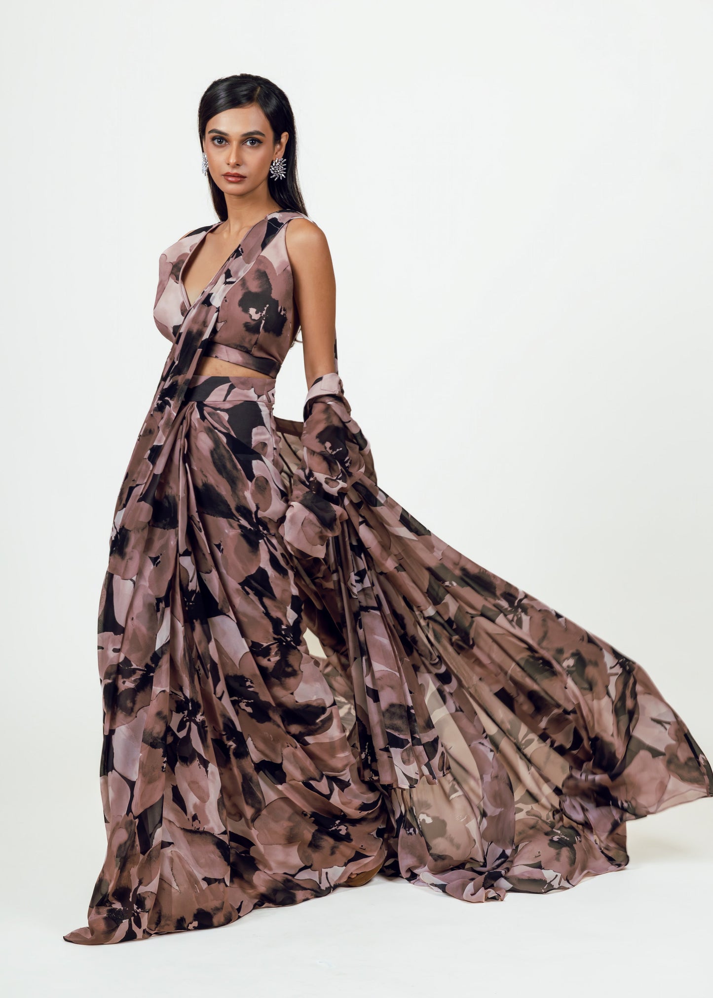 Lara Black Drape Saree and Jacket Set