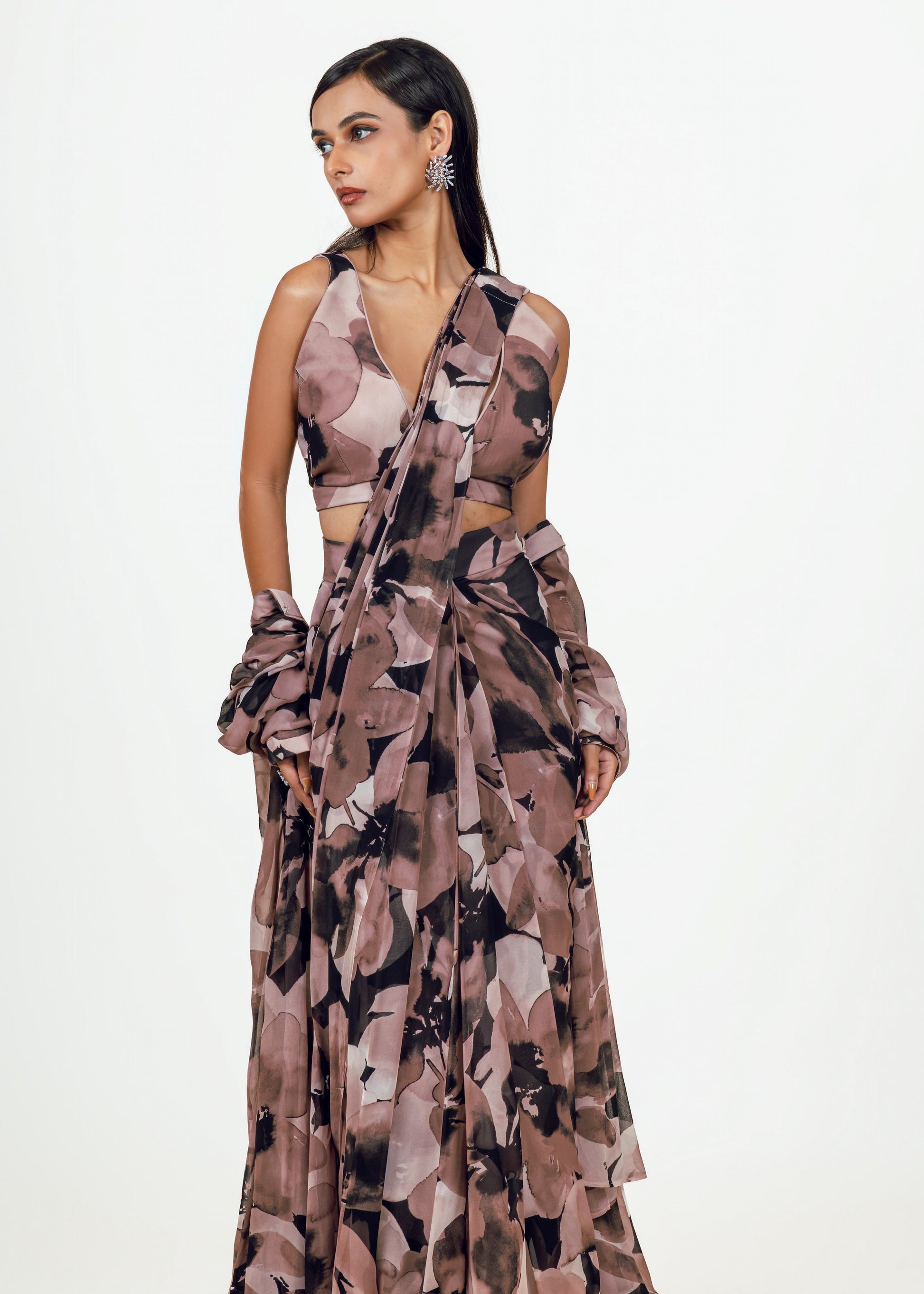 Lara Black Drape Saree and Jacket Set