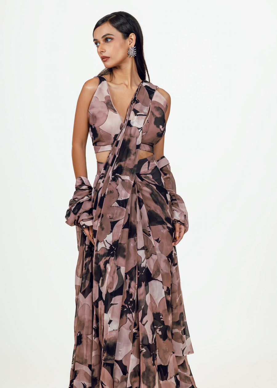 Lara Black Drape Saree and Jacket Set