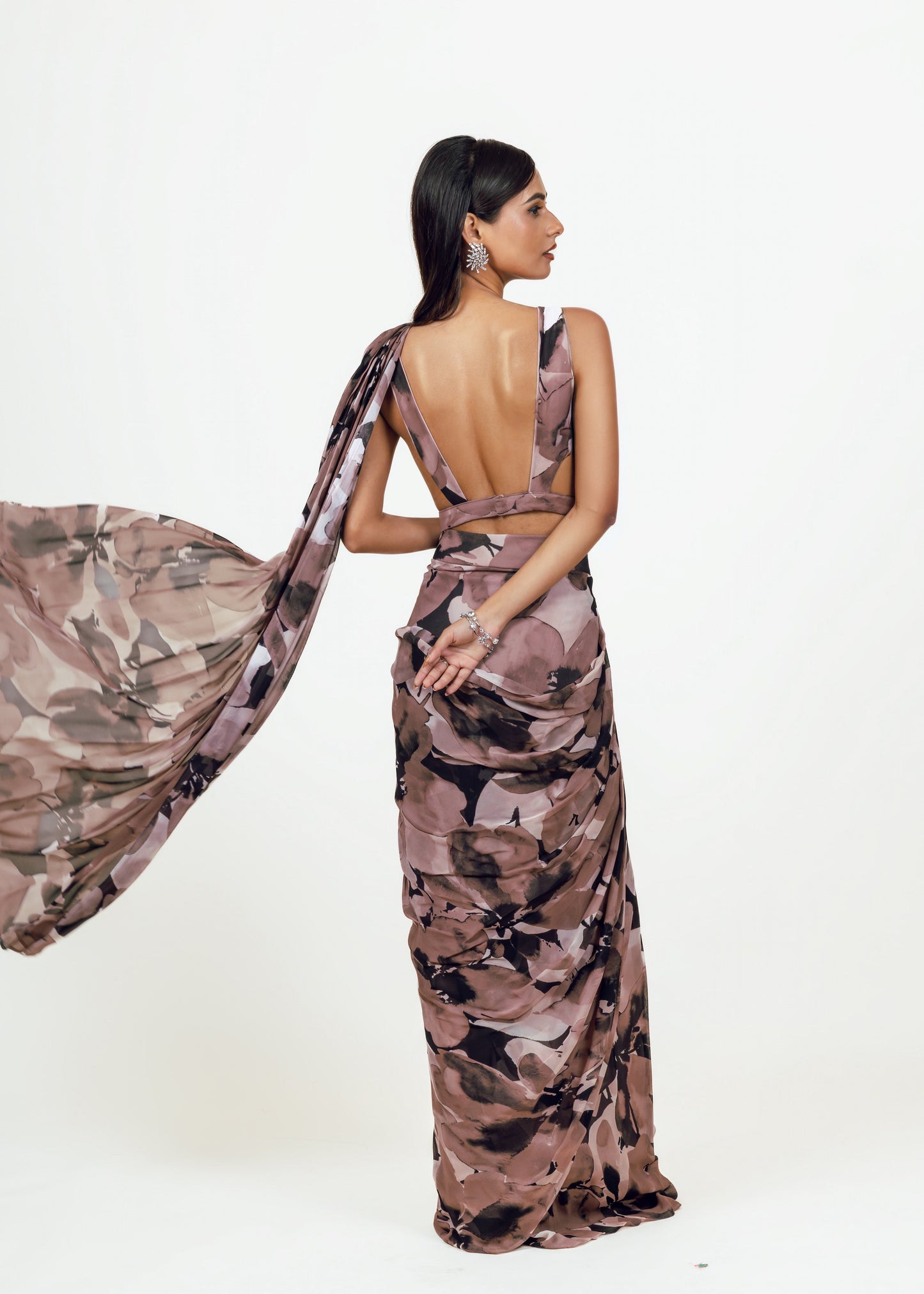 Lara Black Drape Saree and Jacket Set