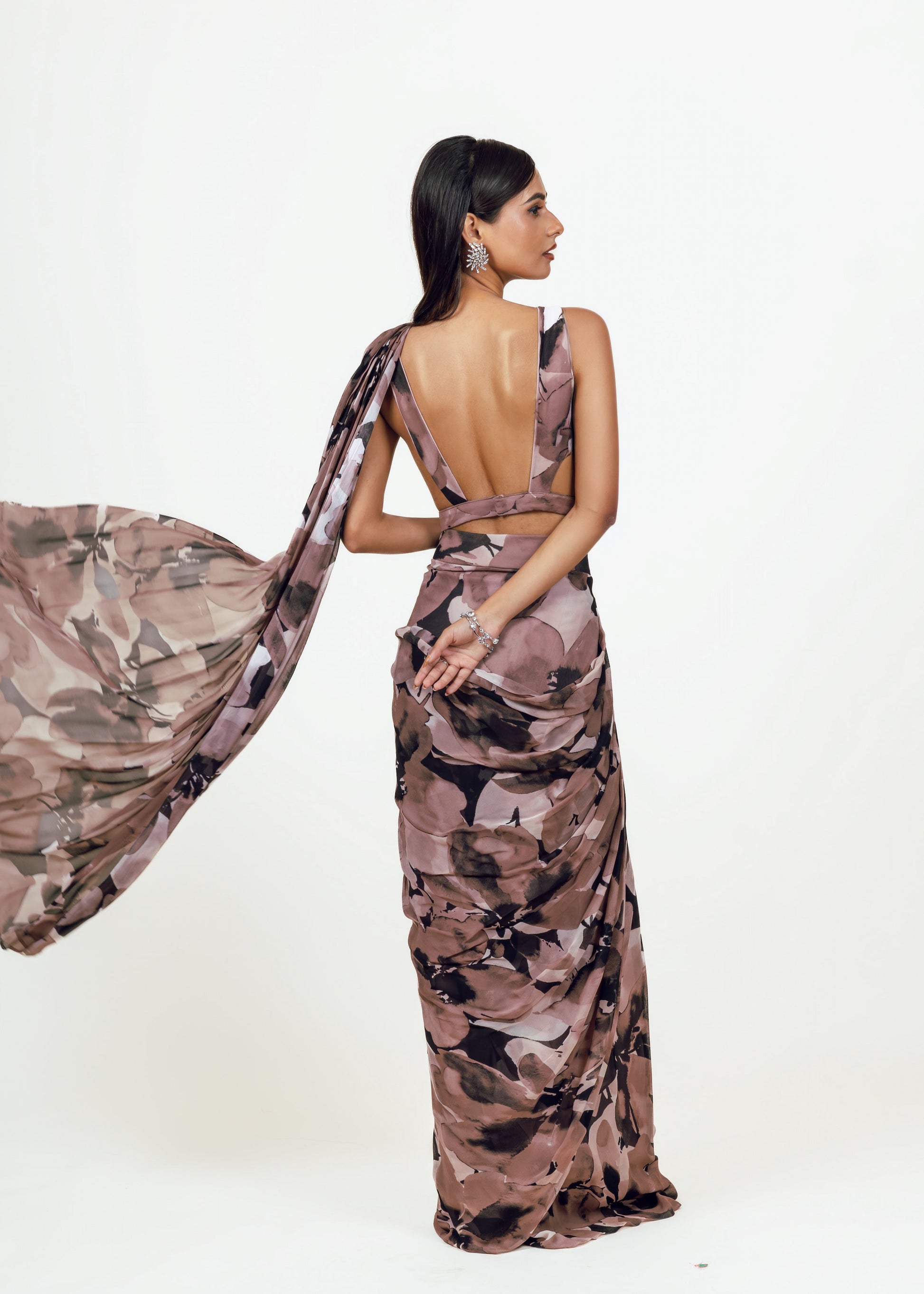 Lara Black Drape Saree and Jacket Set
