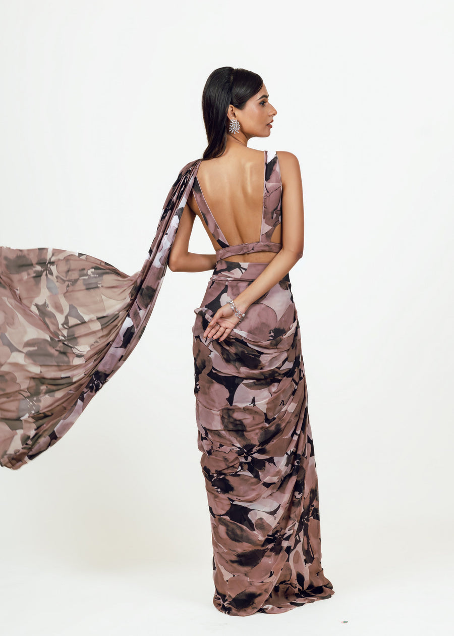 Lara Black Drape Saree and Jacket Set