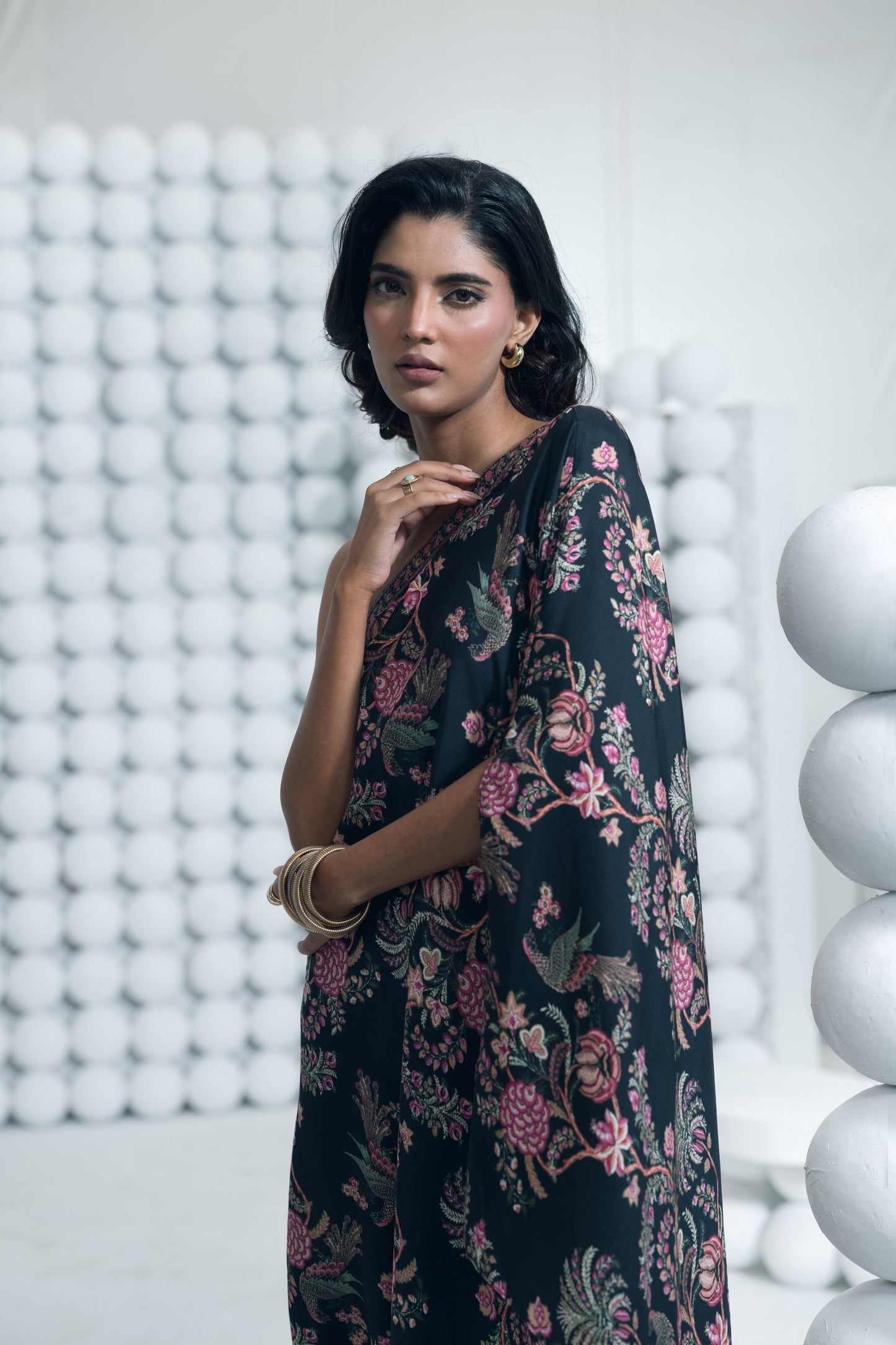 Alka Black One Shoulder Cowl Dress