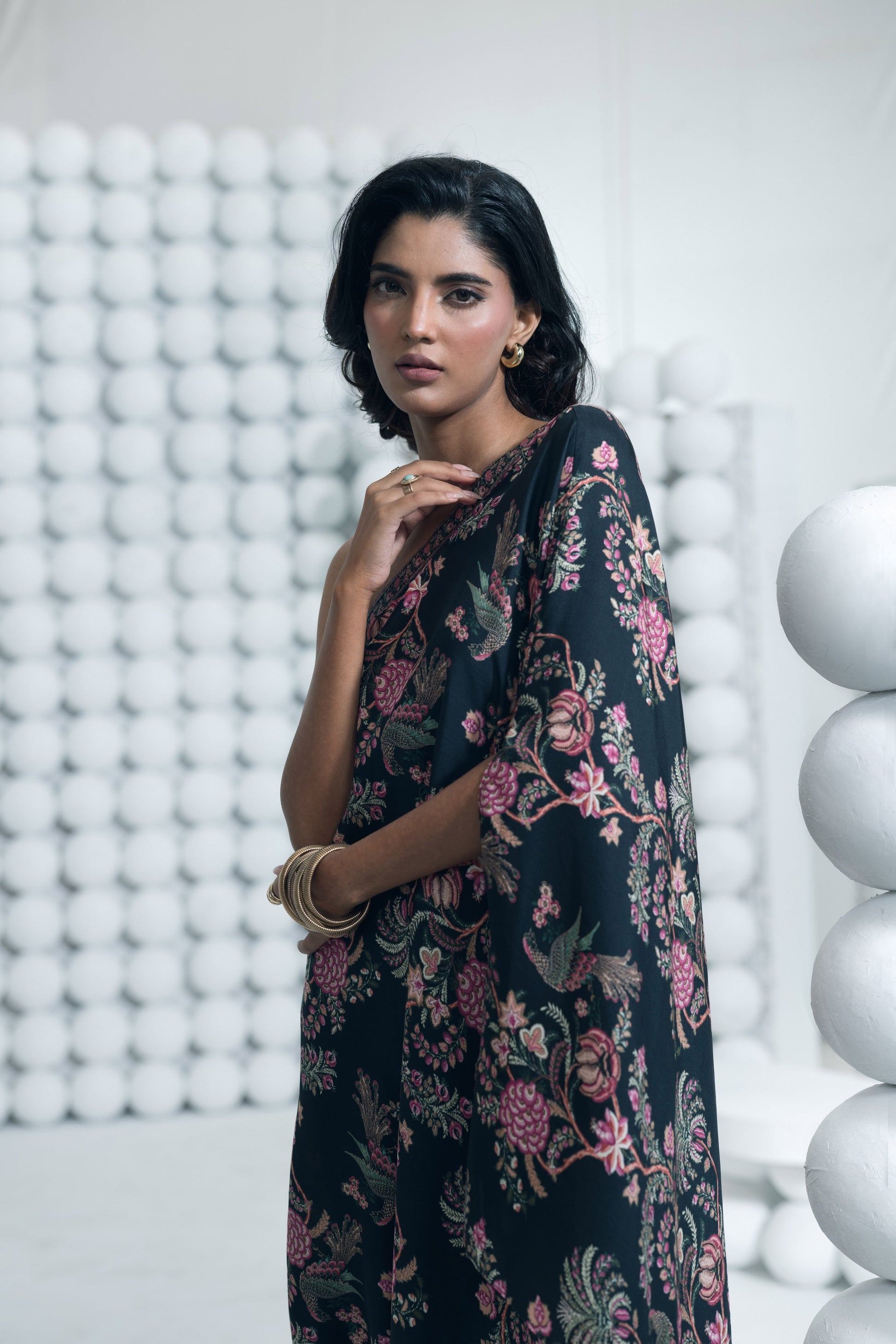 Alka Black One Shoulder Cowl Dress
