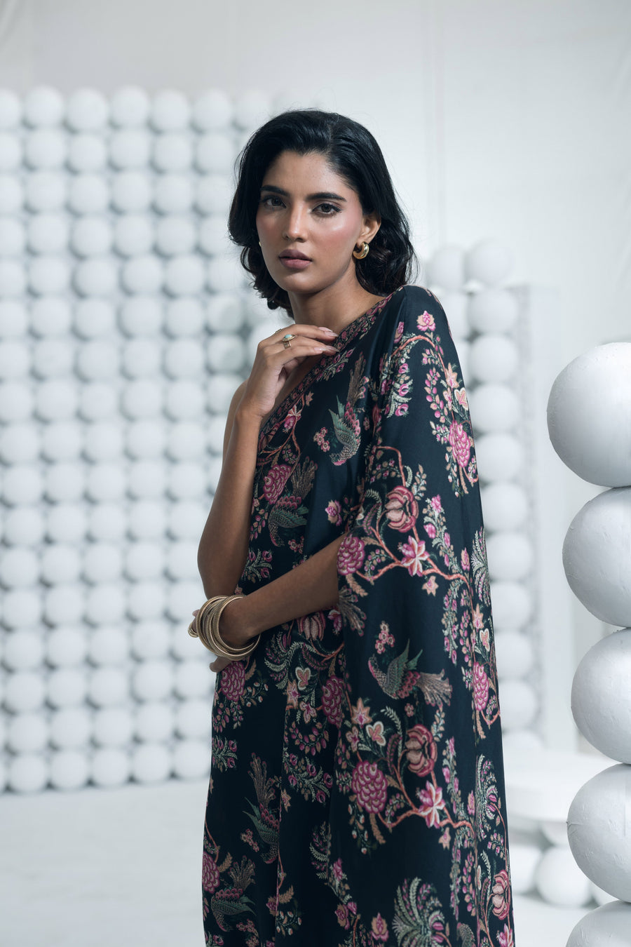 Alka Black One Shoulder Cowl Dress