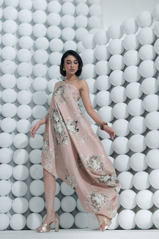 Tara Blossom Pink One Shoulder Cowl Dress