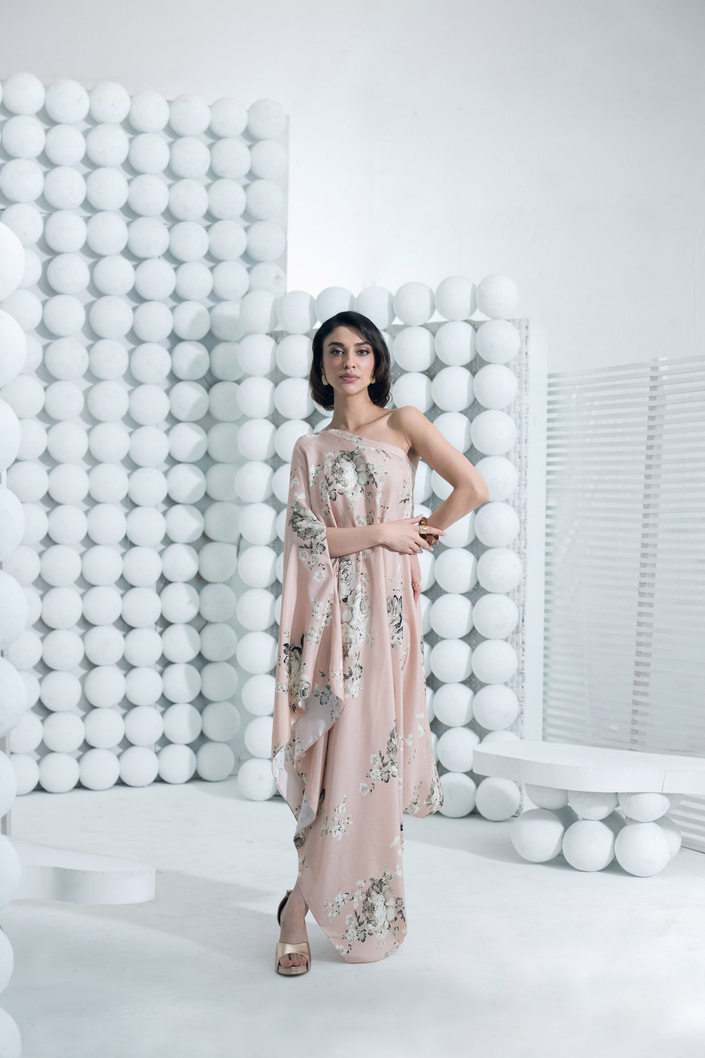 Tara Blossom Pink One Shoulder Cowl Dress