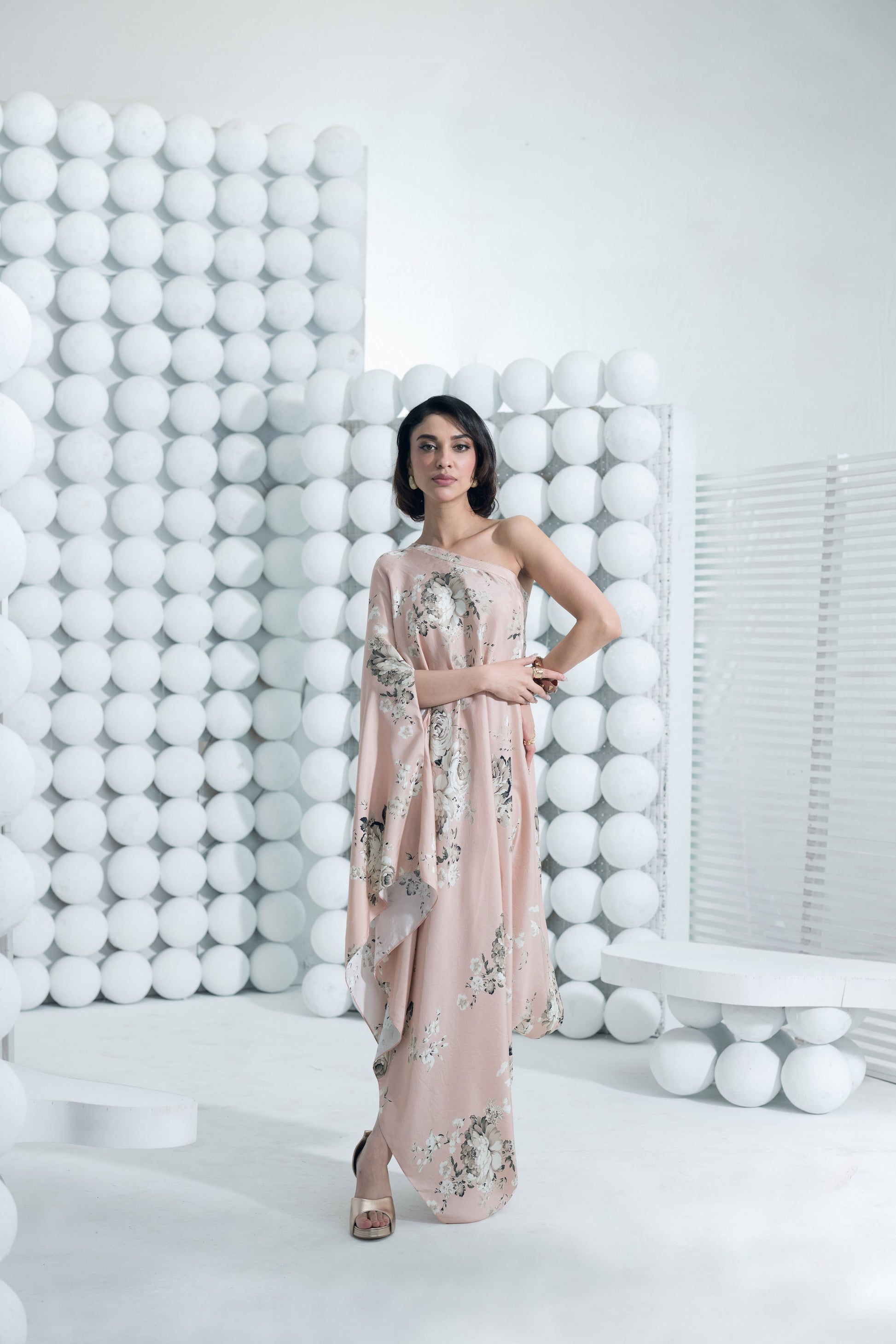 Tara Blossom Pink One Shoulder Cowl Dress