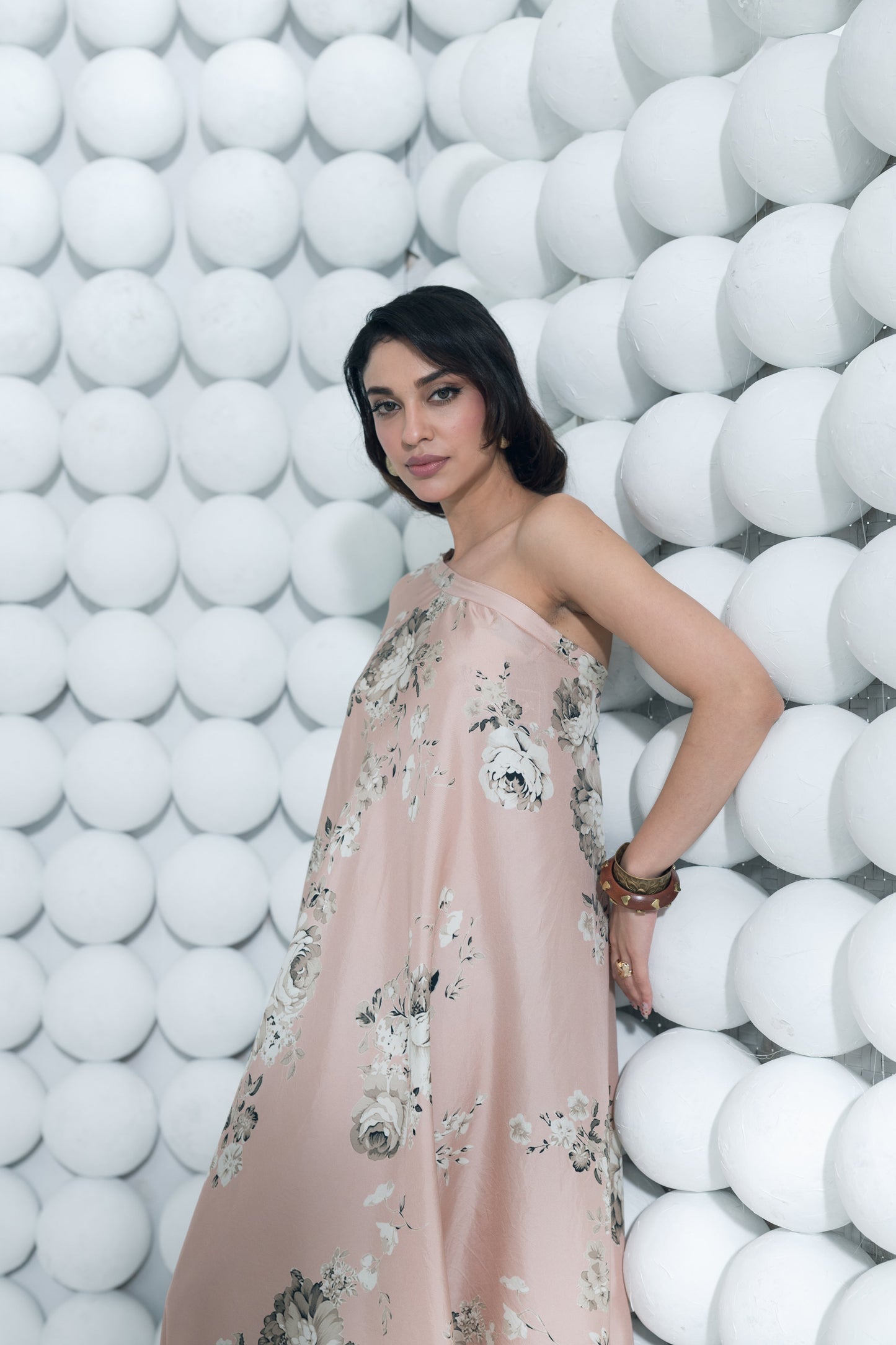 Tara Blossom Pink One Shoulder Cowl Dress
