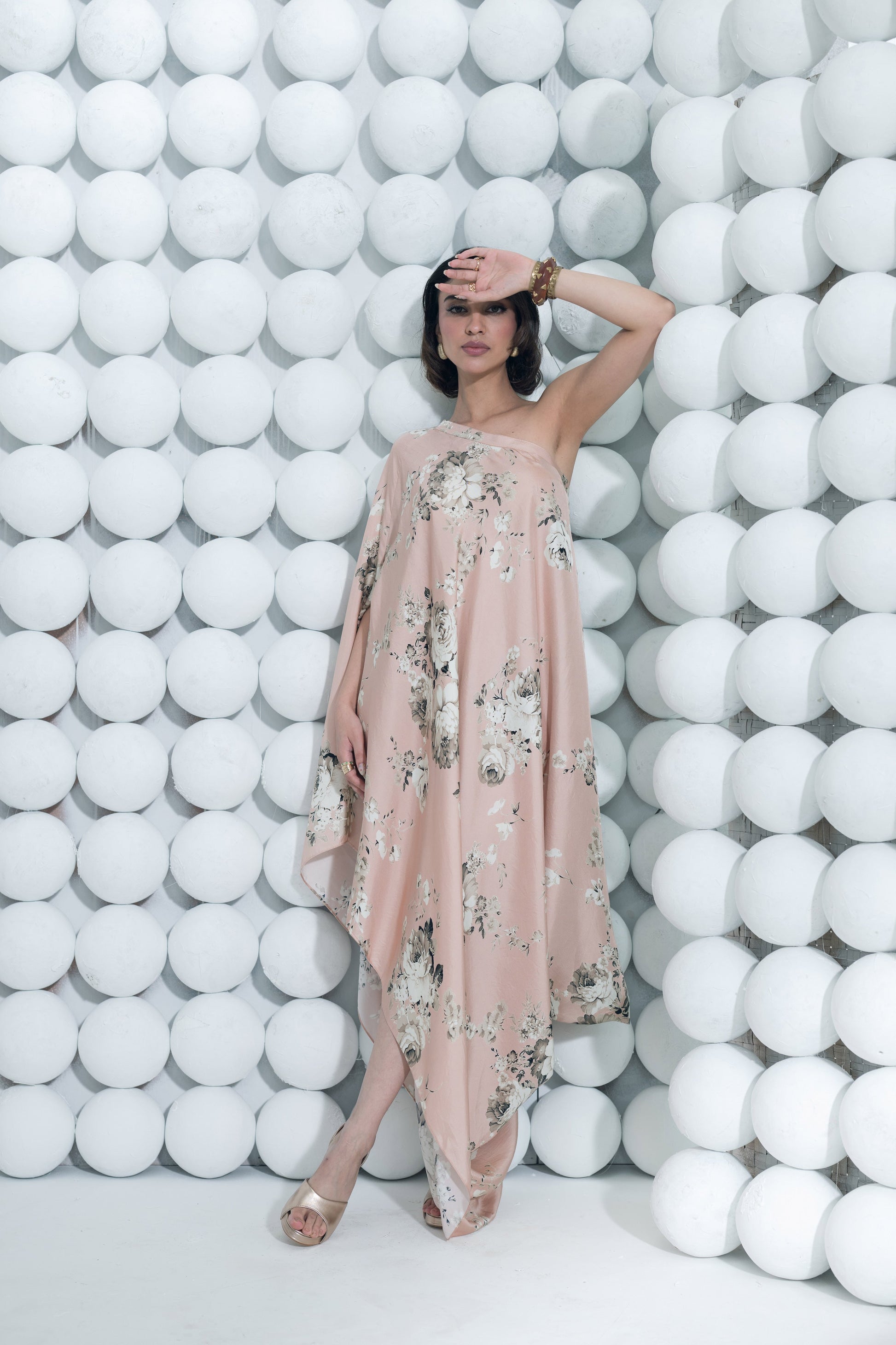 Tara Blossom Pink One Shoulder Cowl Dress