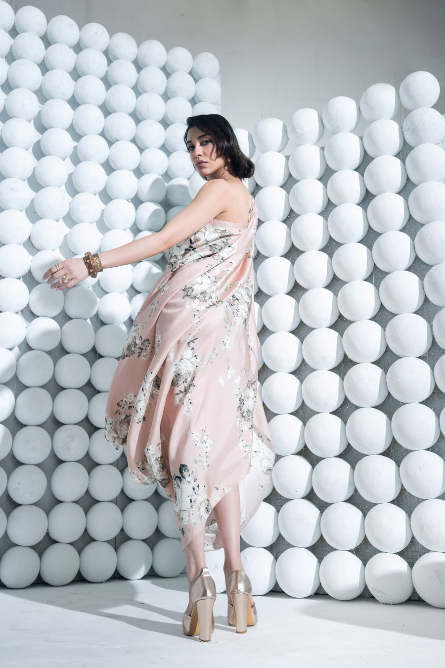 Tara Blossom Pink One Shoulder Cowl Dress