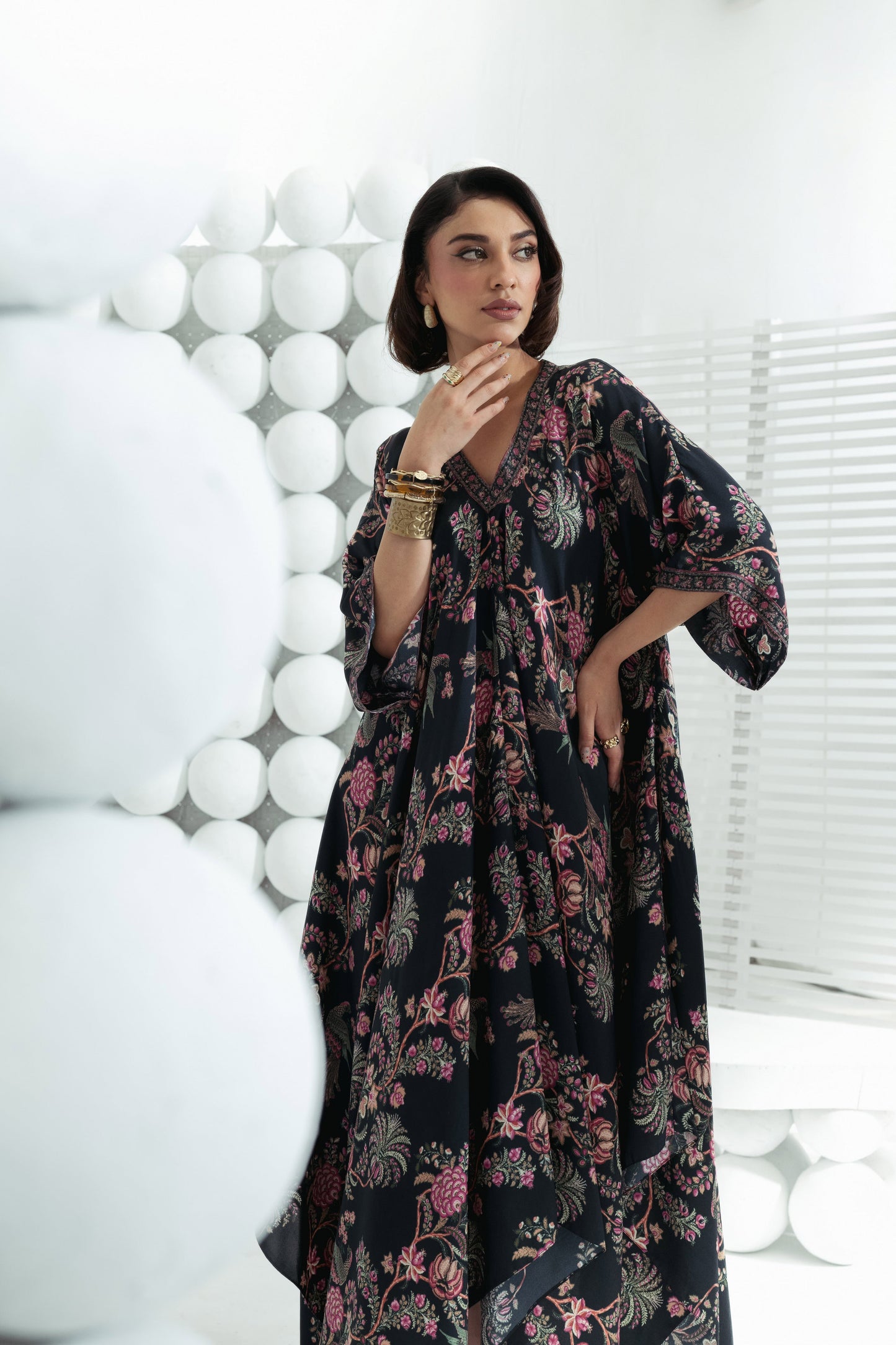 Alka Black Asymmetric Midi Dress