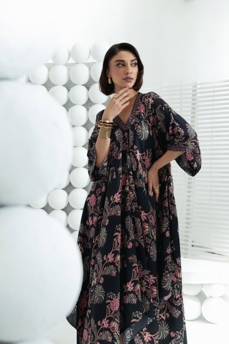 Alka Black Asymmetric Midi Dress