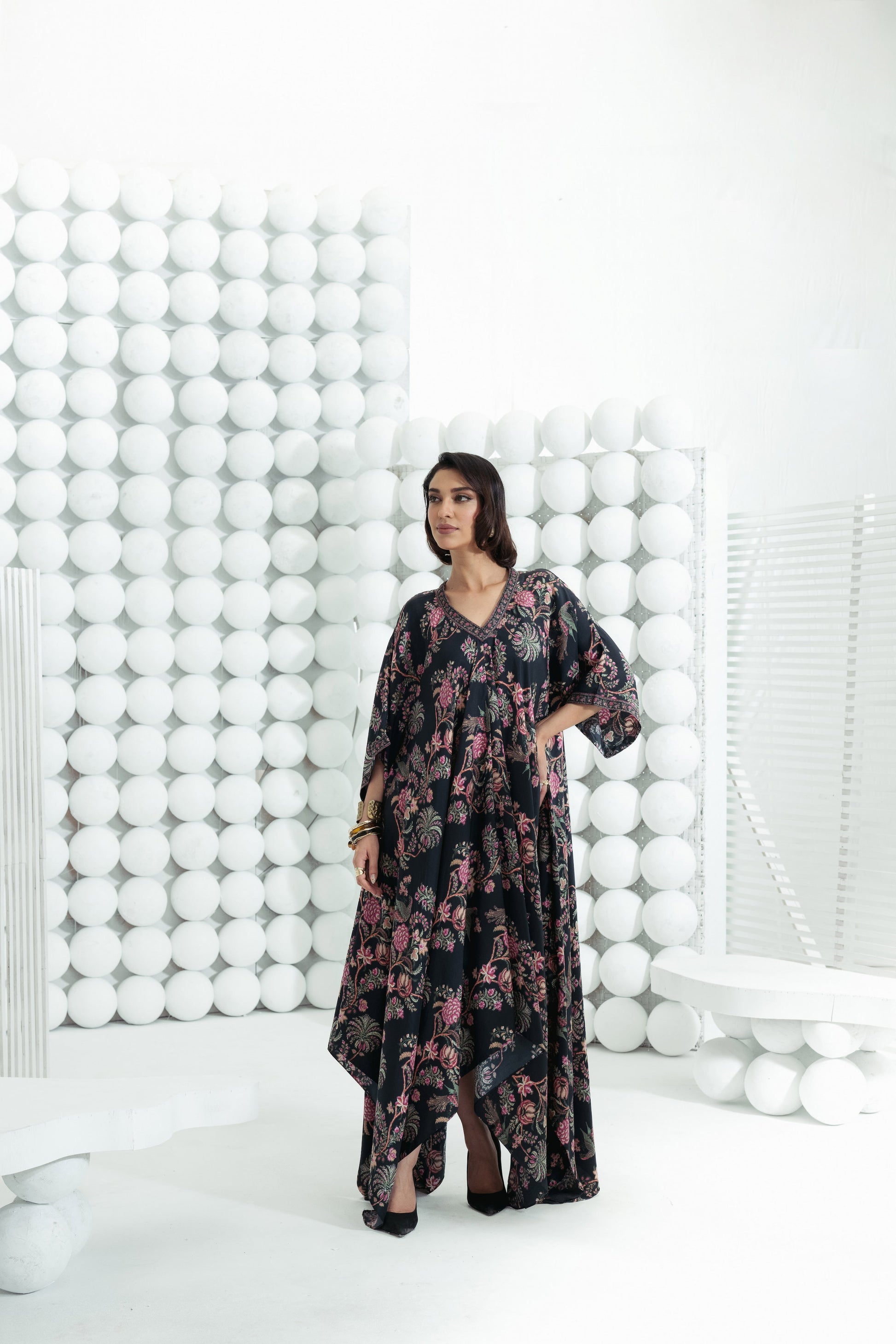 Alka Black Asymmetric Midi Dress