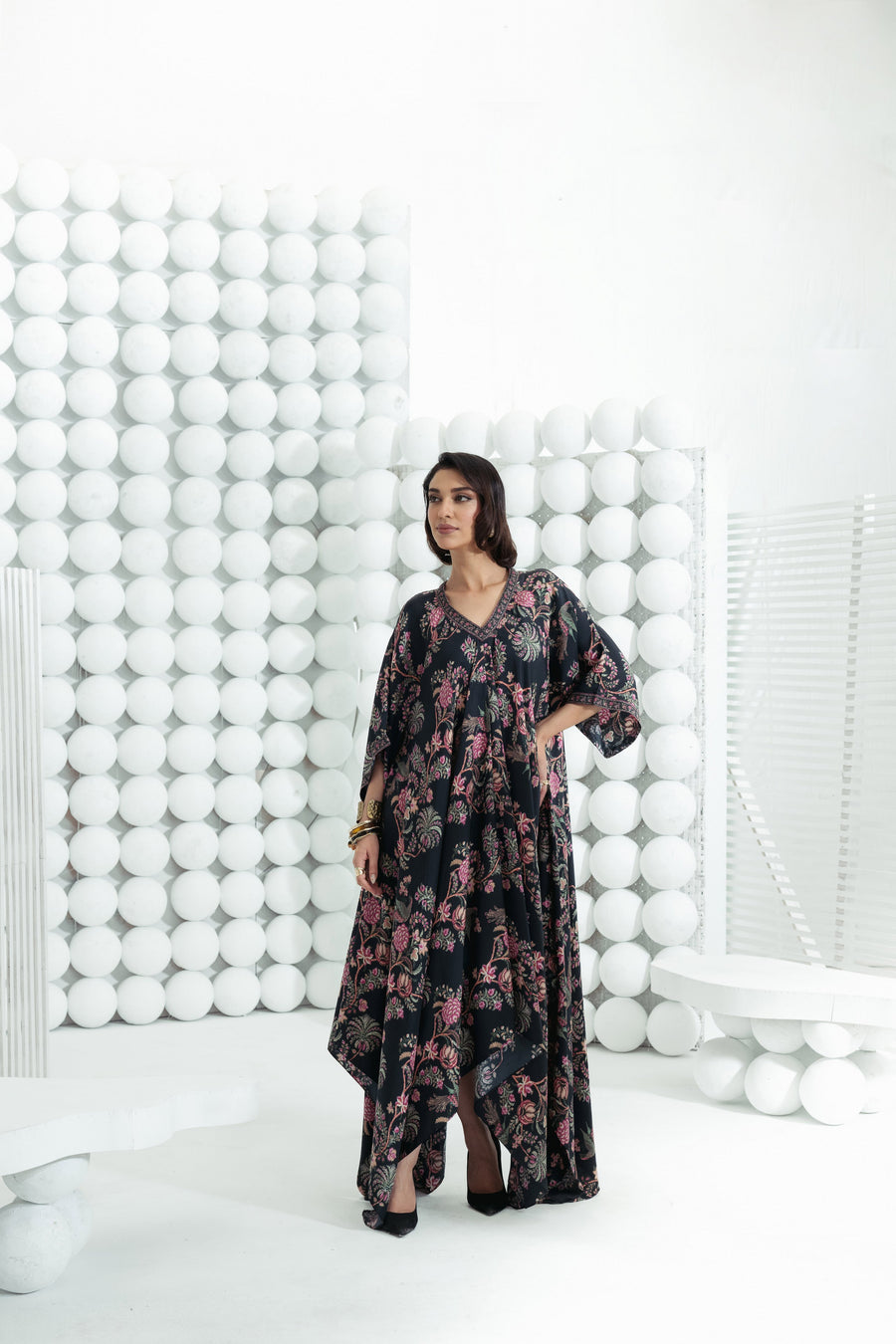 Alka Black Asymmetric Midi Dress