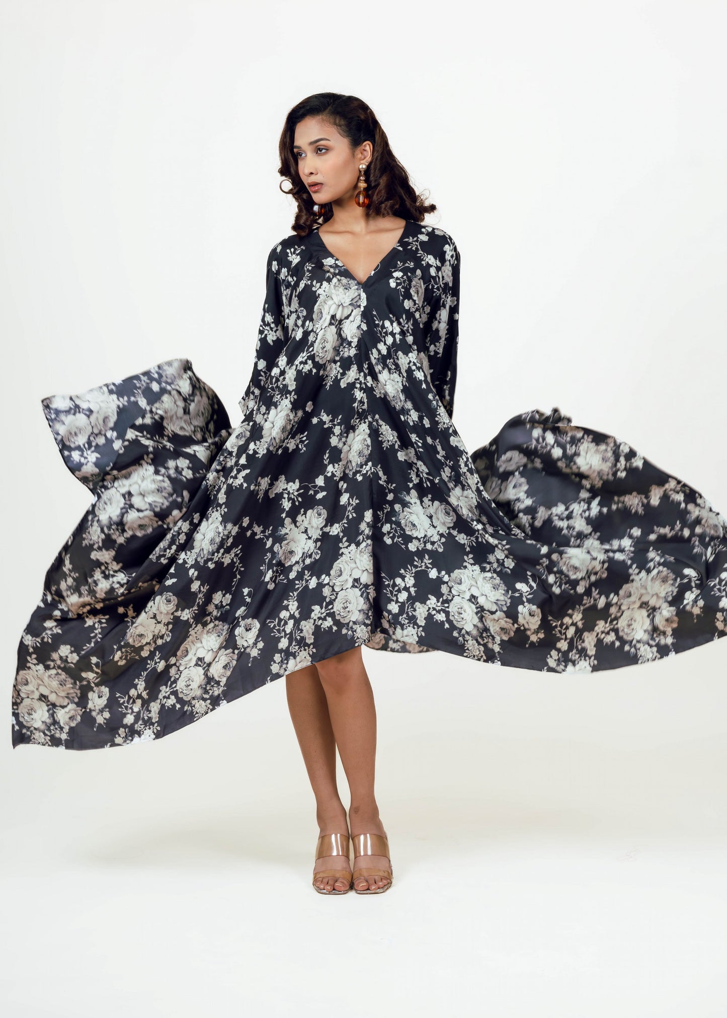Tara Black Asymmetric Midi Dress