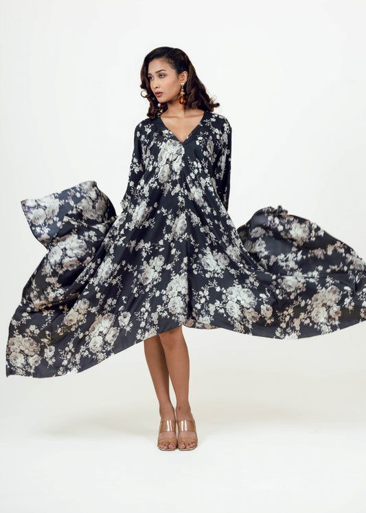 Tara Black Asymmetric Midi Dress