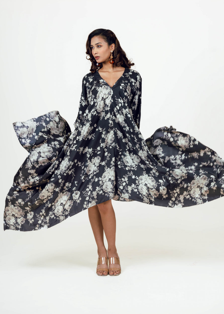 Tara Black Asymmetric Midi Dress