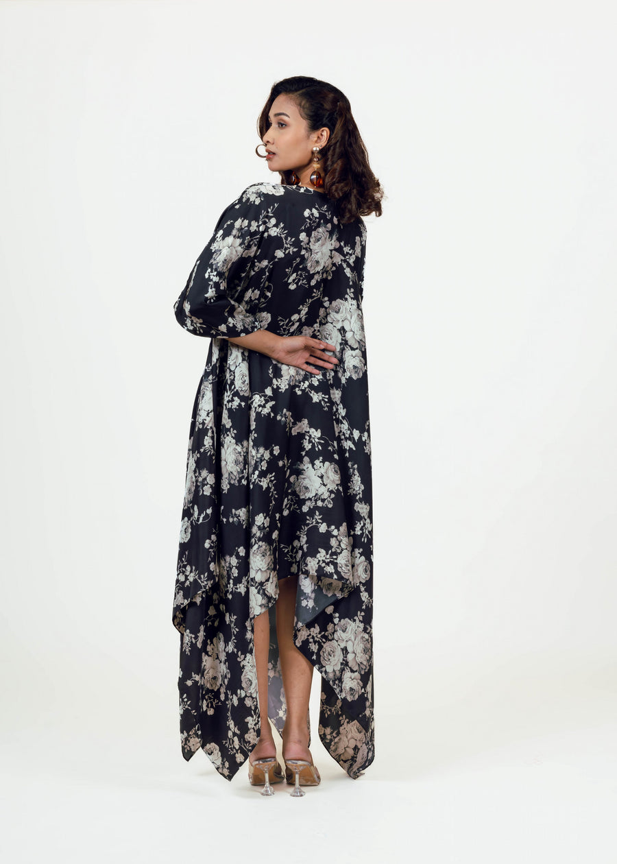 Tara Black Asymmetric Midi Dress
