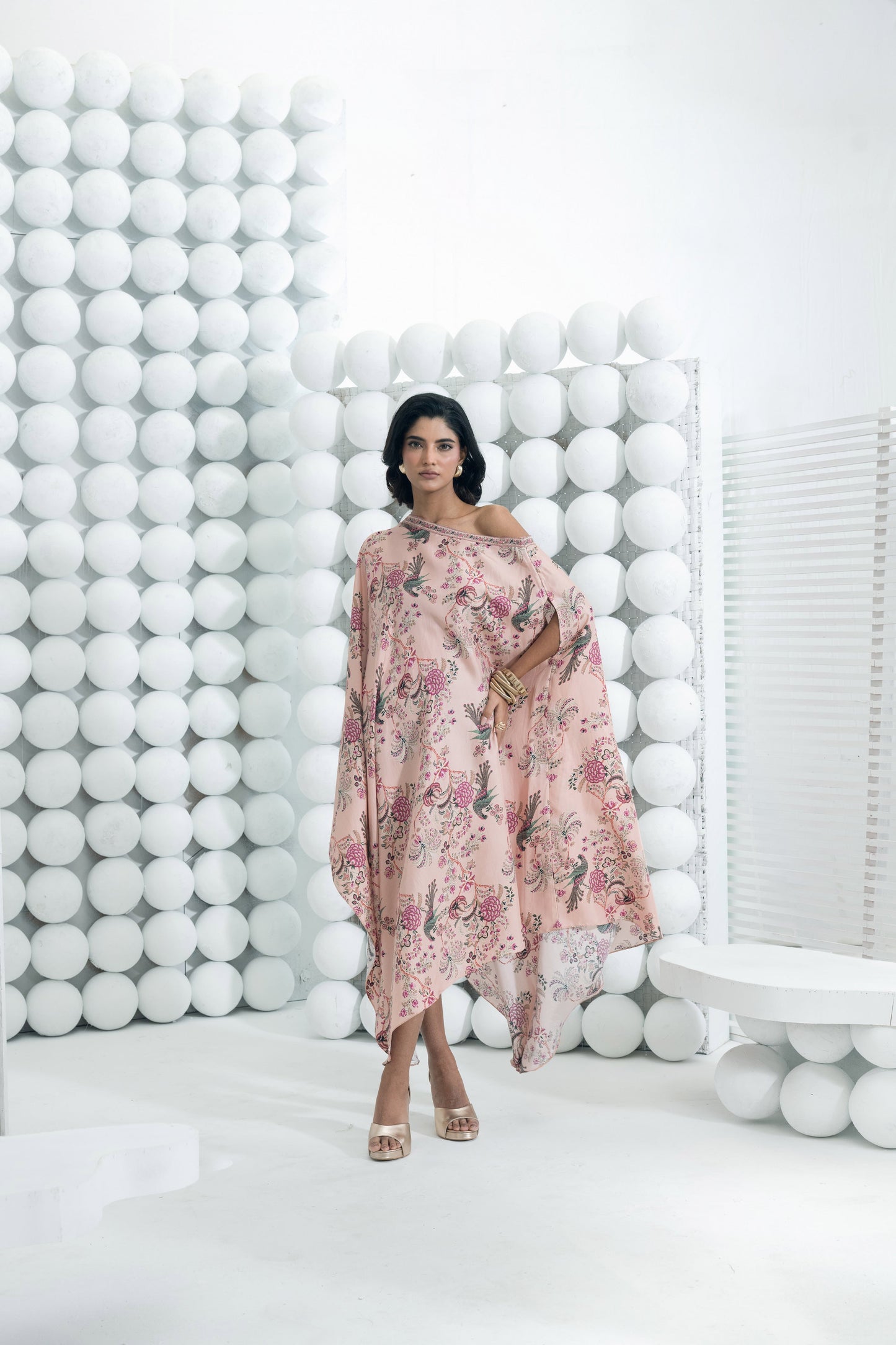 Alka Dusty Rose One Shoulder Cowl Dress