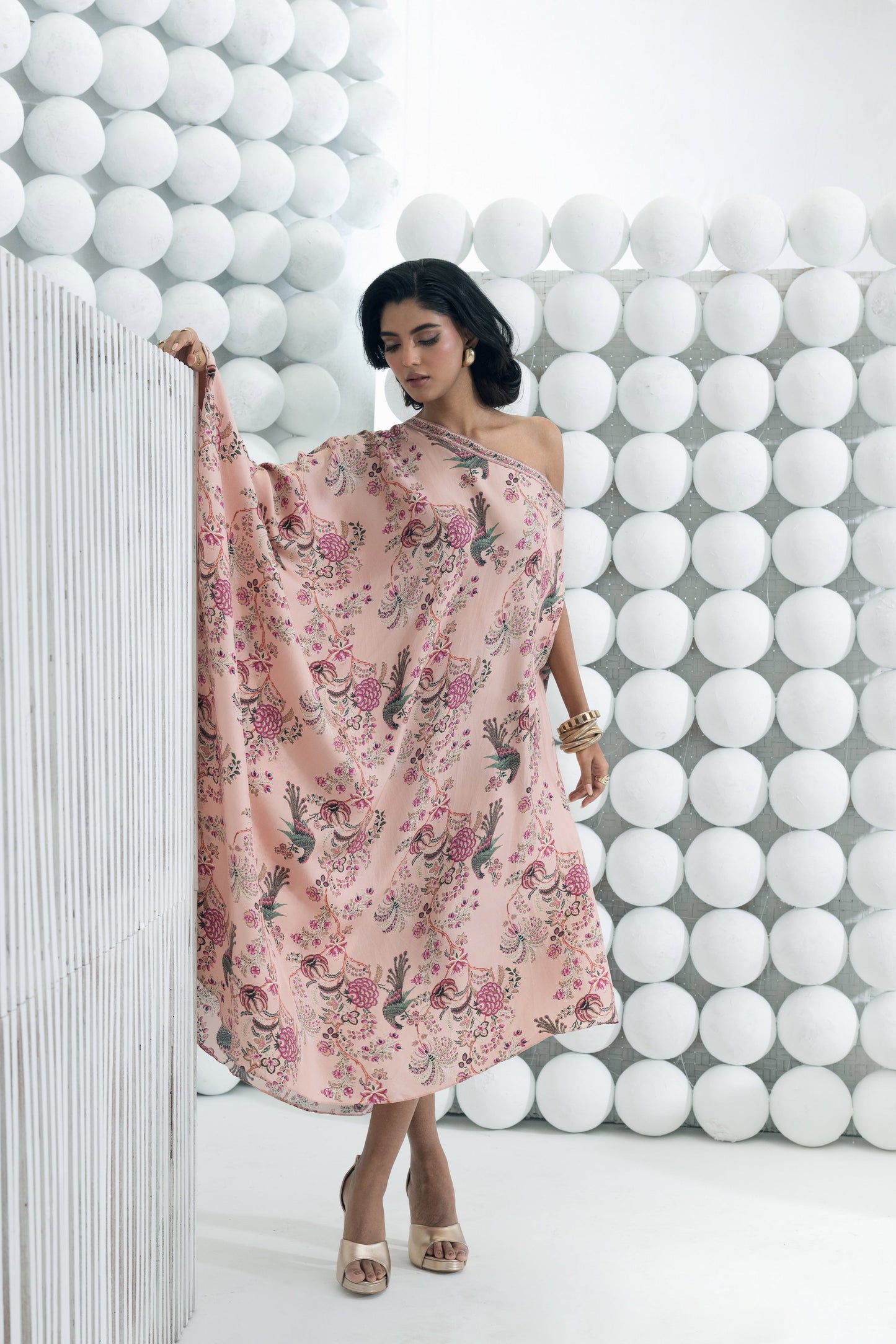 Alka Dusty Rose One Shoulder Cowl Dress