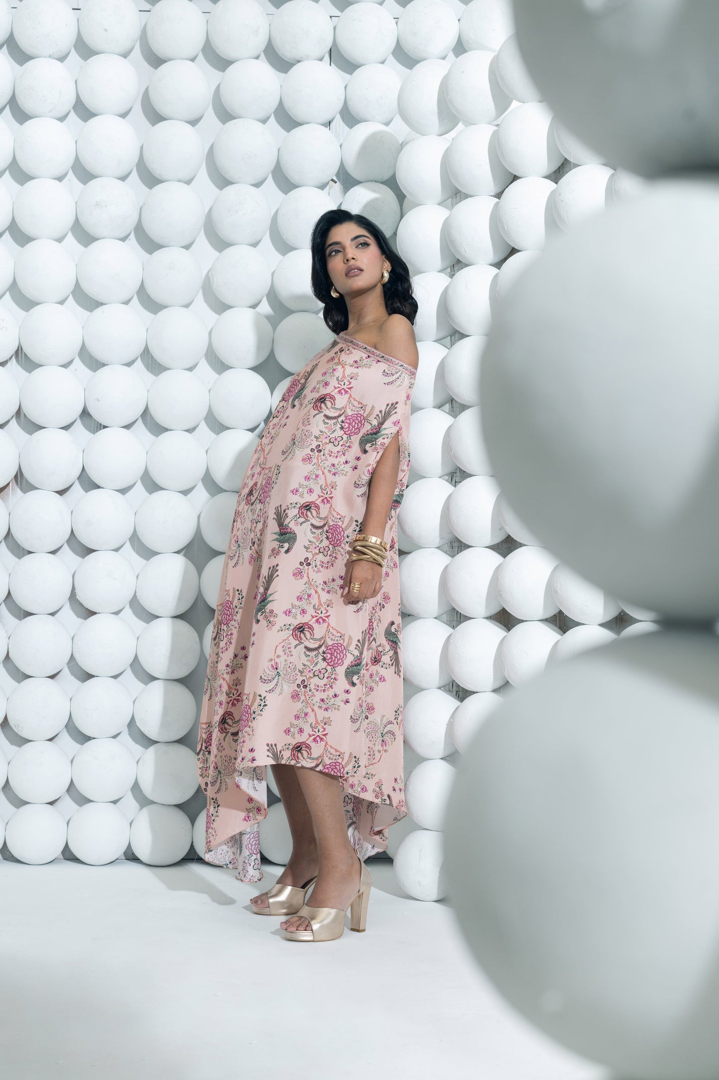 Alka Dusty Rose One Shoulder Cowl Dress