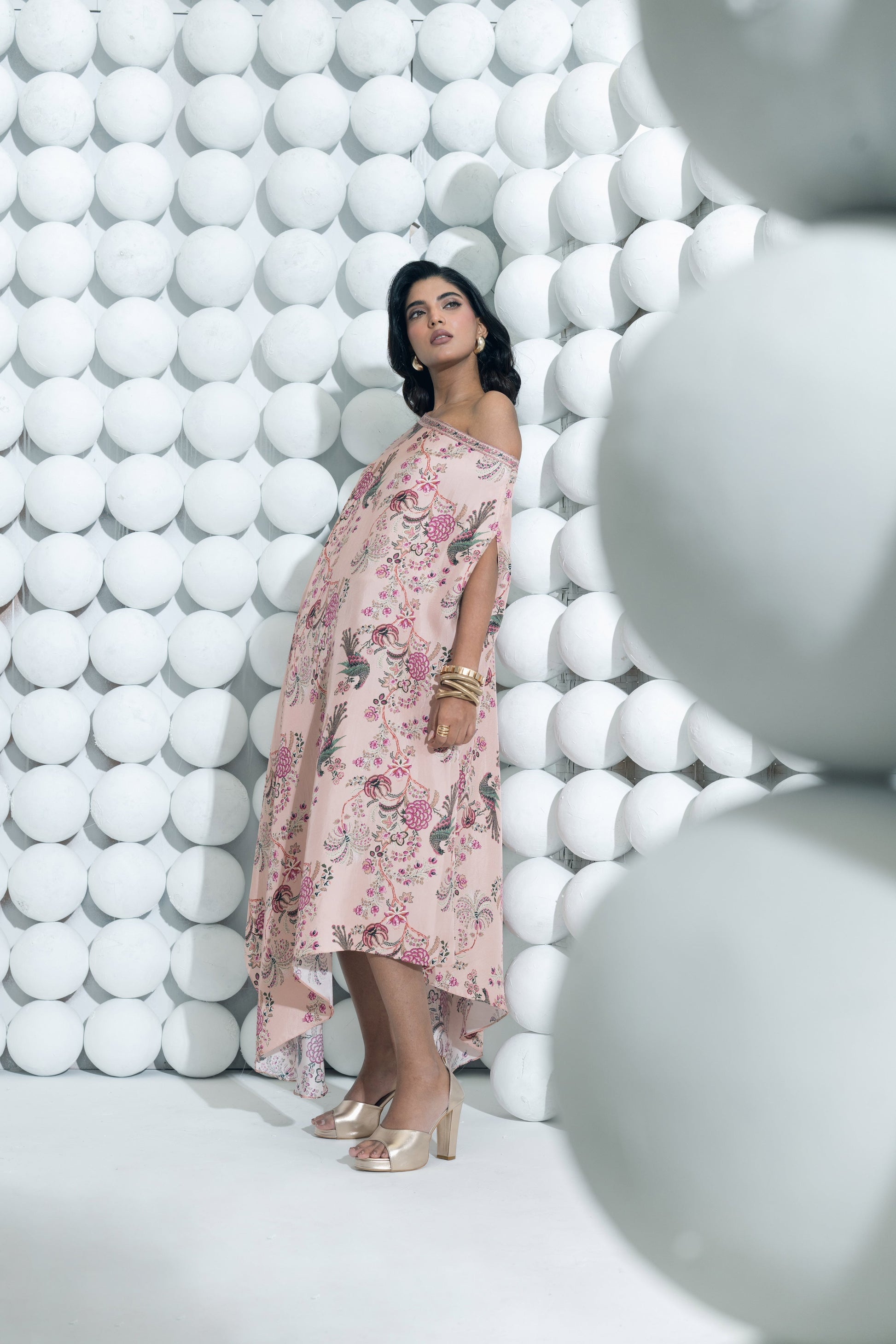 Alka Dusty Rose One Shoulder Cowl Dress
