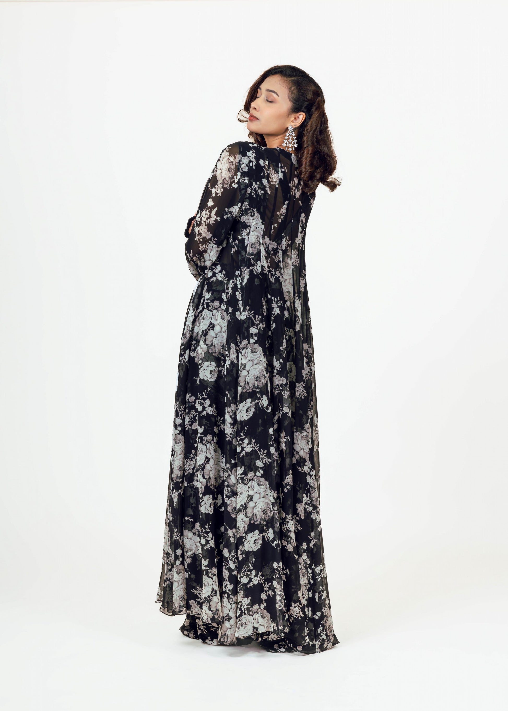 Tara Black Drape Saree and Jacket Set