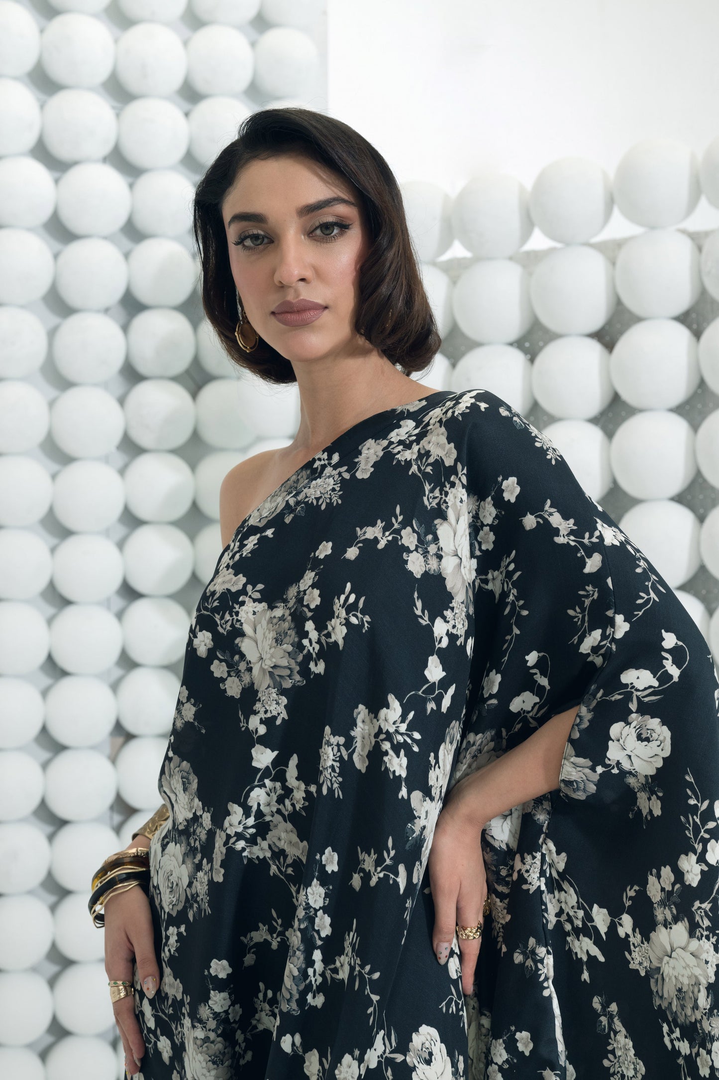 Tara Black One Shoulder Cowl Dress