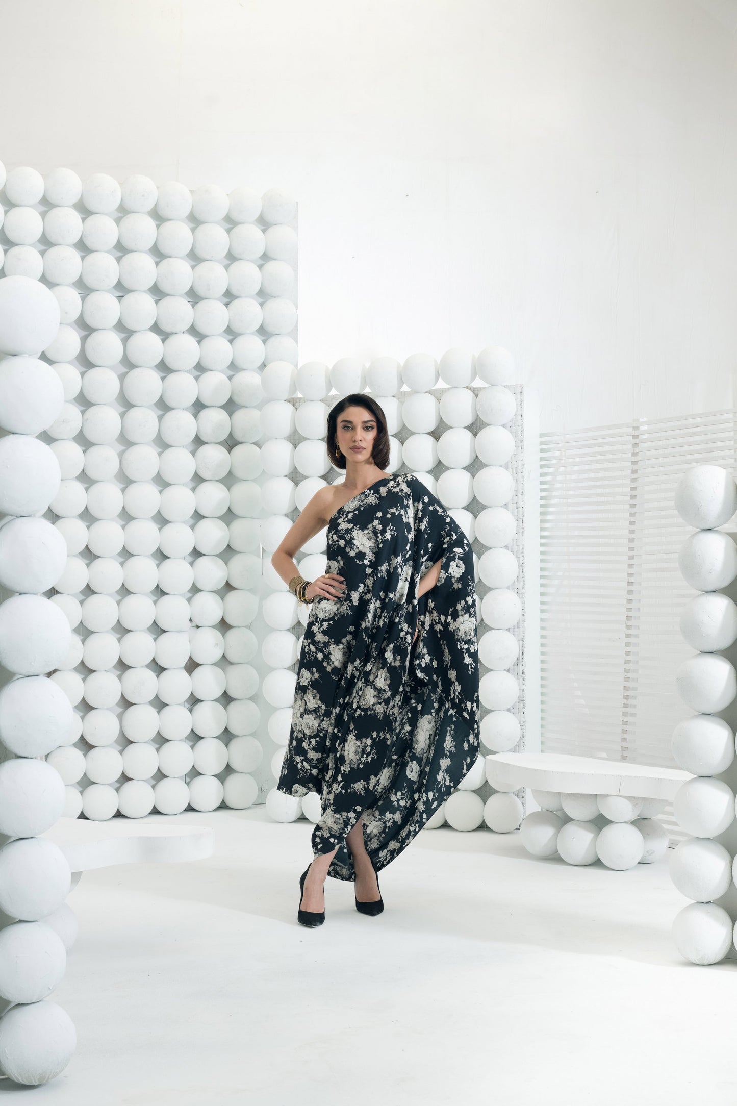 Tara Black One Shoulder Cowl Dress