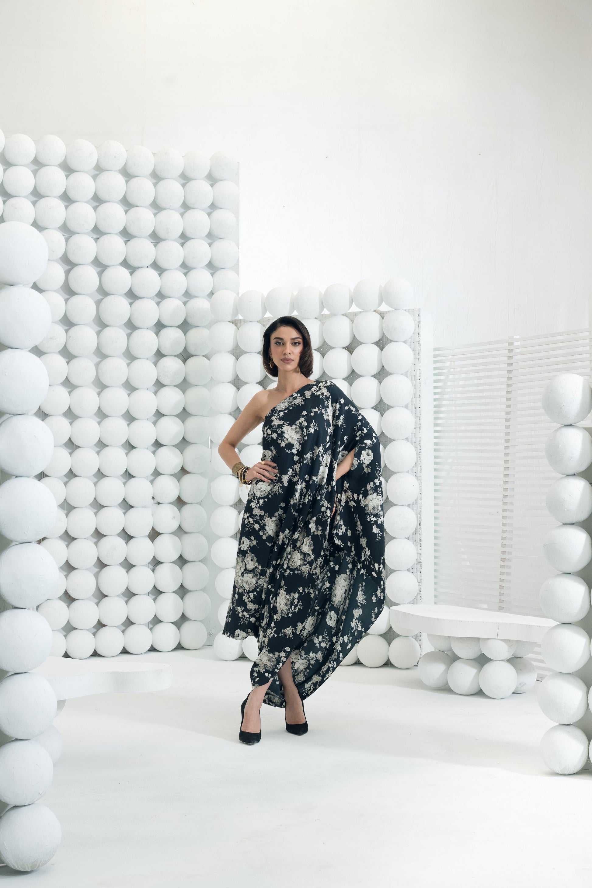 Tara Black One Shoulder Cowl Dress