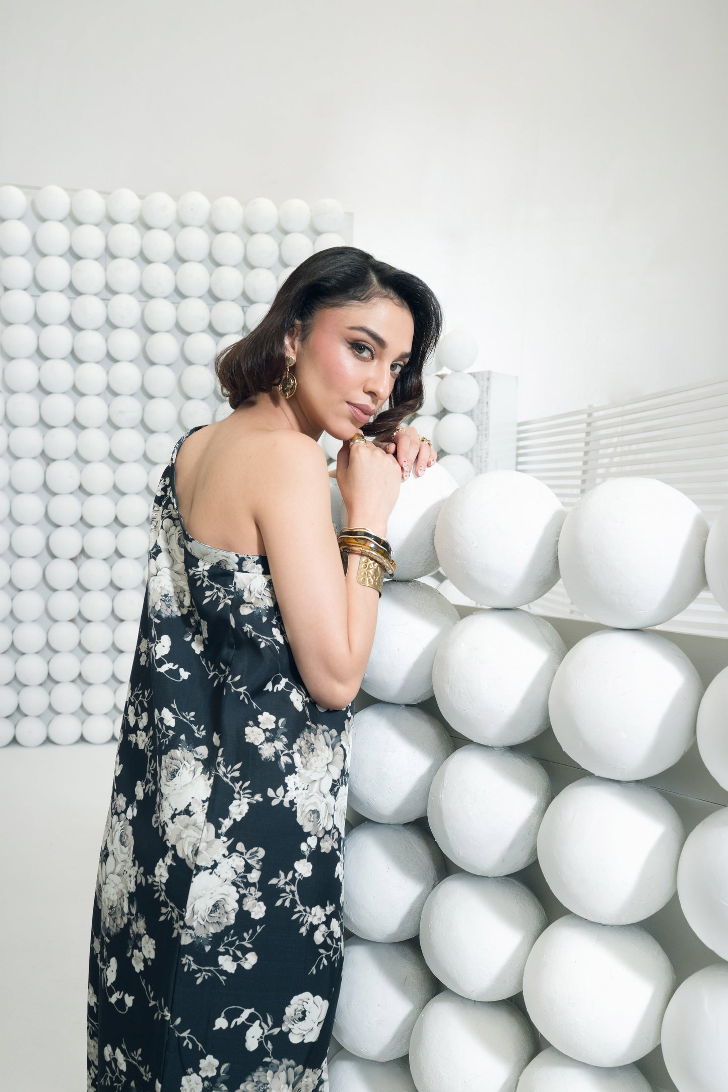 Tara Black One Shoulder Cowl Dress