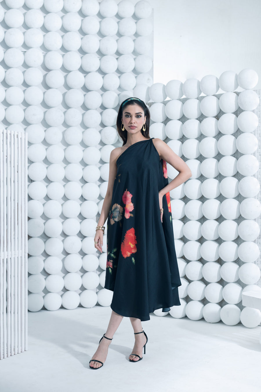 Zeba Black One Shoulder Dress