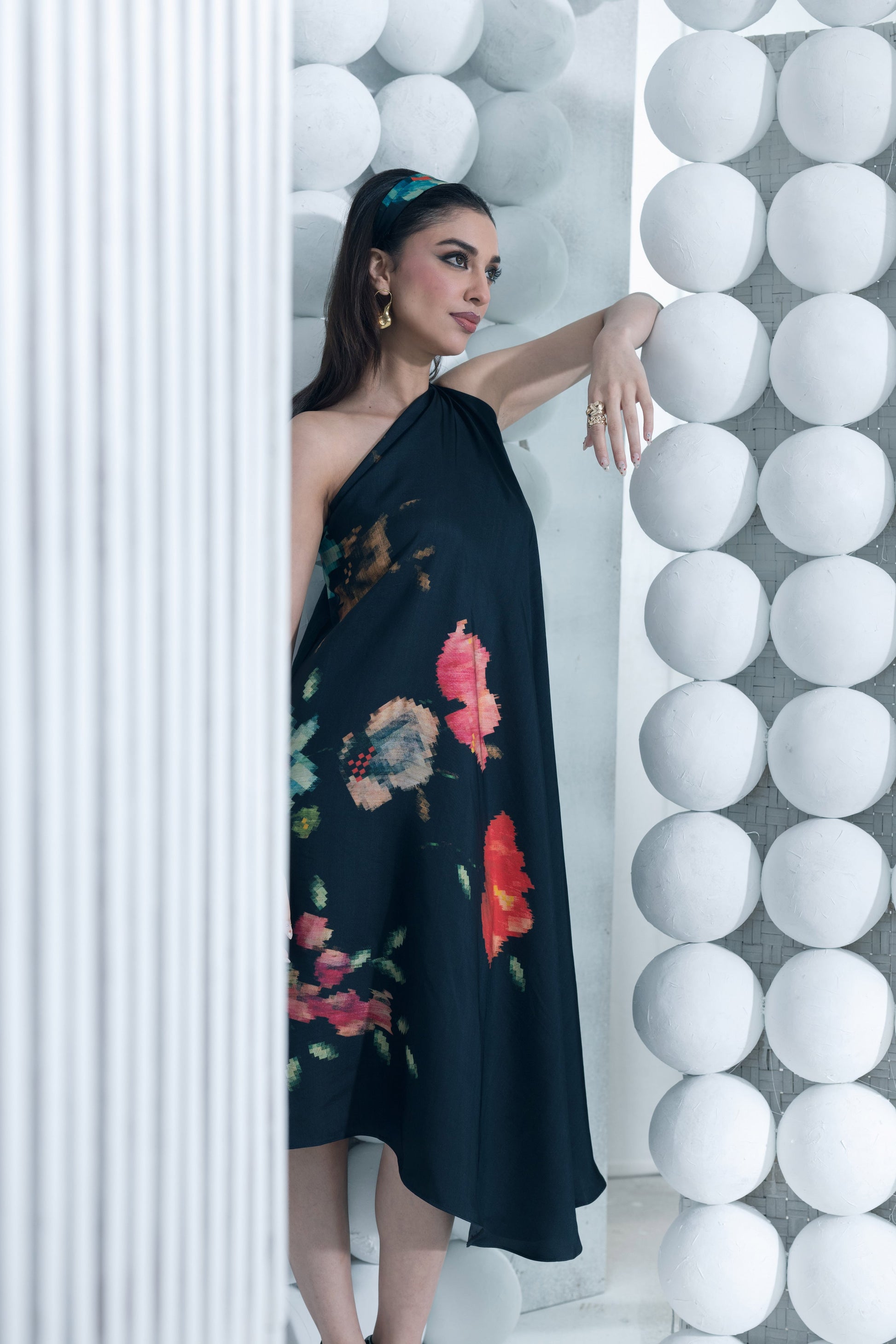 Zeba Black One Shoulder Dress