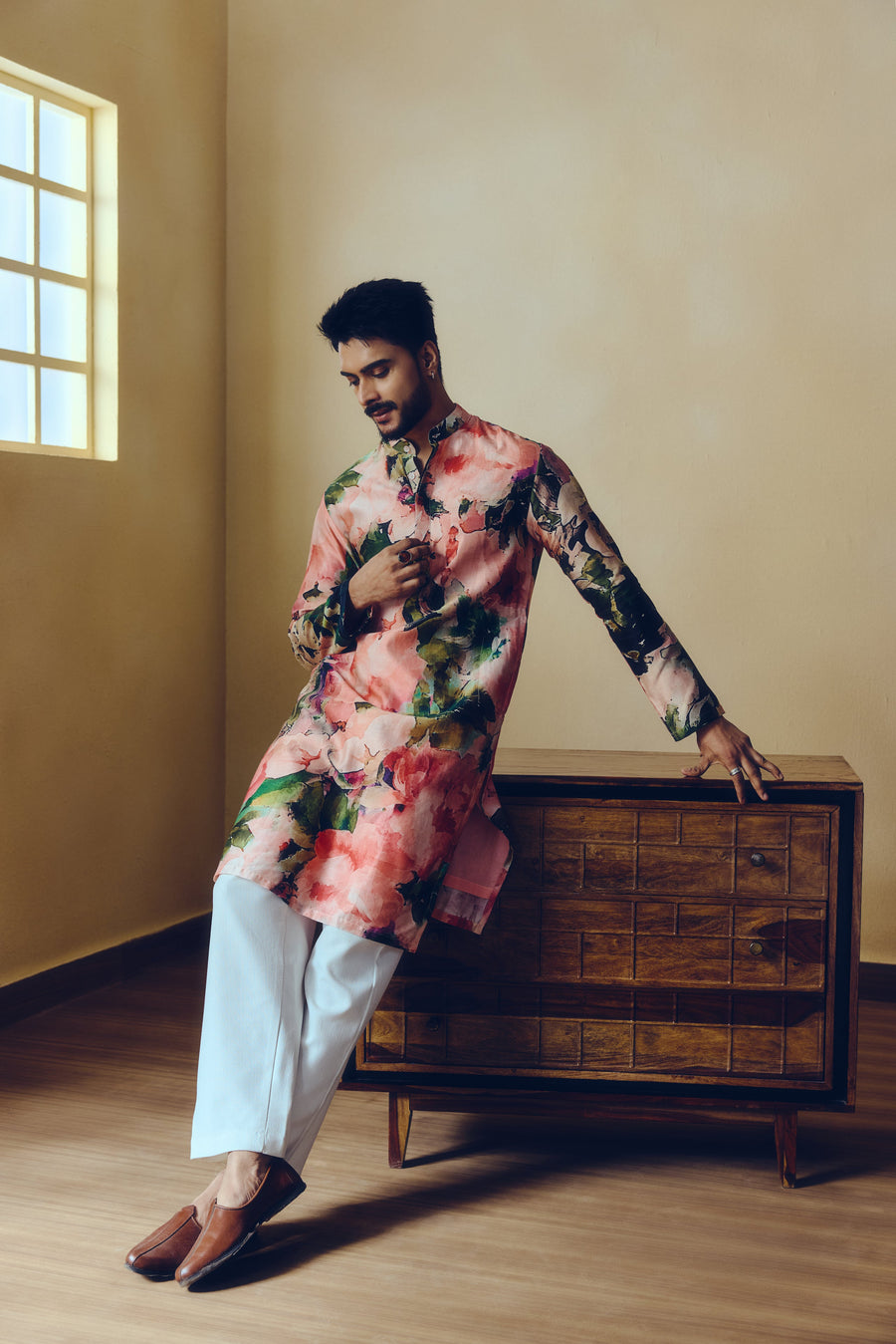 Abstract Print Ruby Kurta in Blossom Pink - Studio 113 Indian designer saree for women