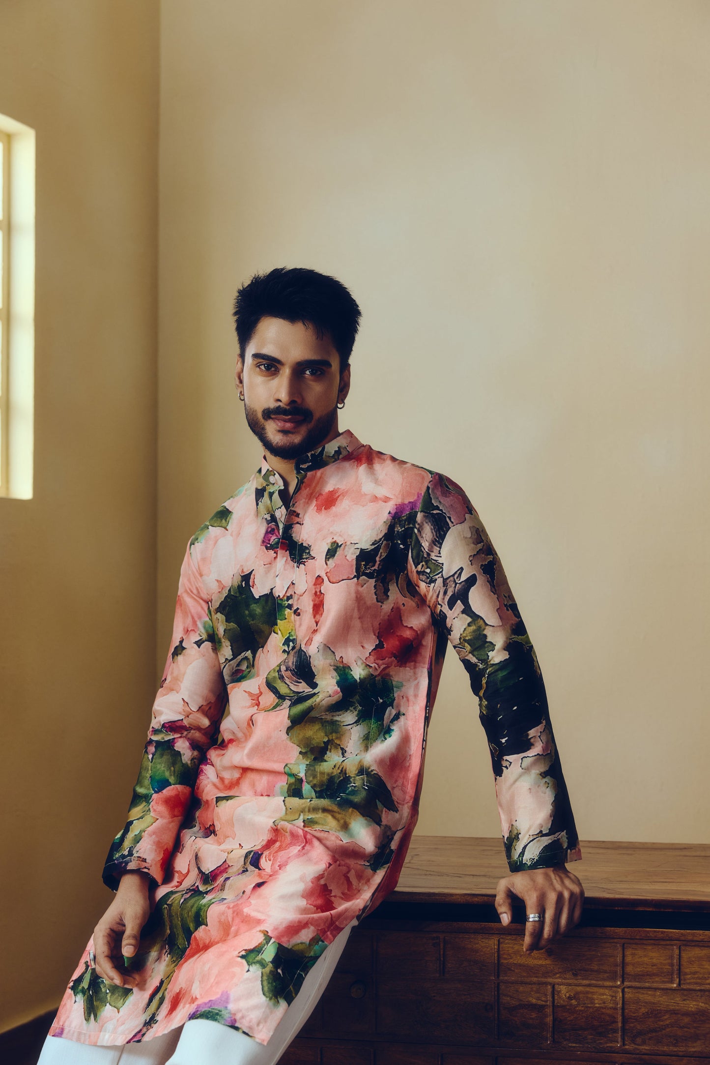 Abstract Print Ruby Kurta in Blossom Pink - Studio 113 Indian designer saree for women