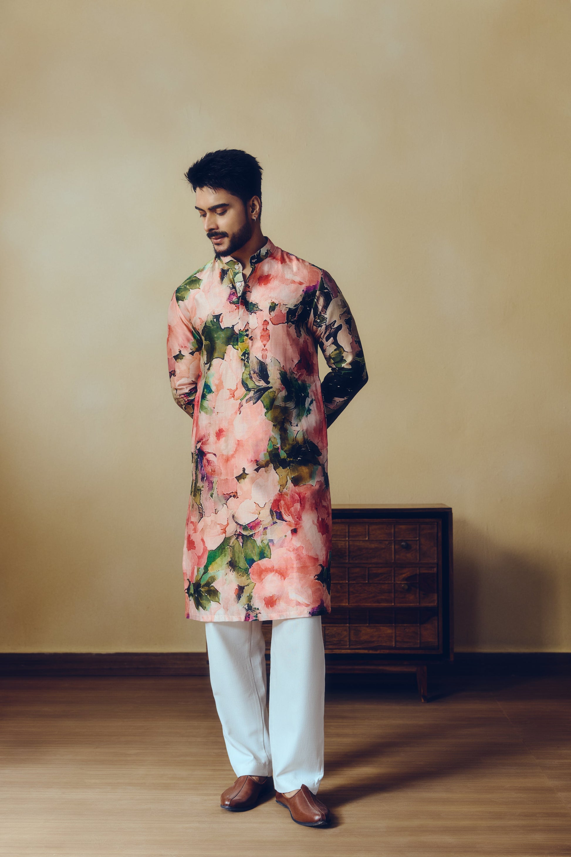 Abstract Print Ruby Kurta in Blossom Pink - Studio 113 Indian designer saree for women