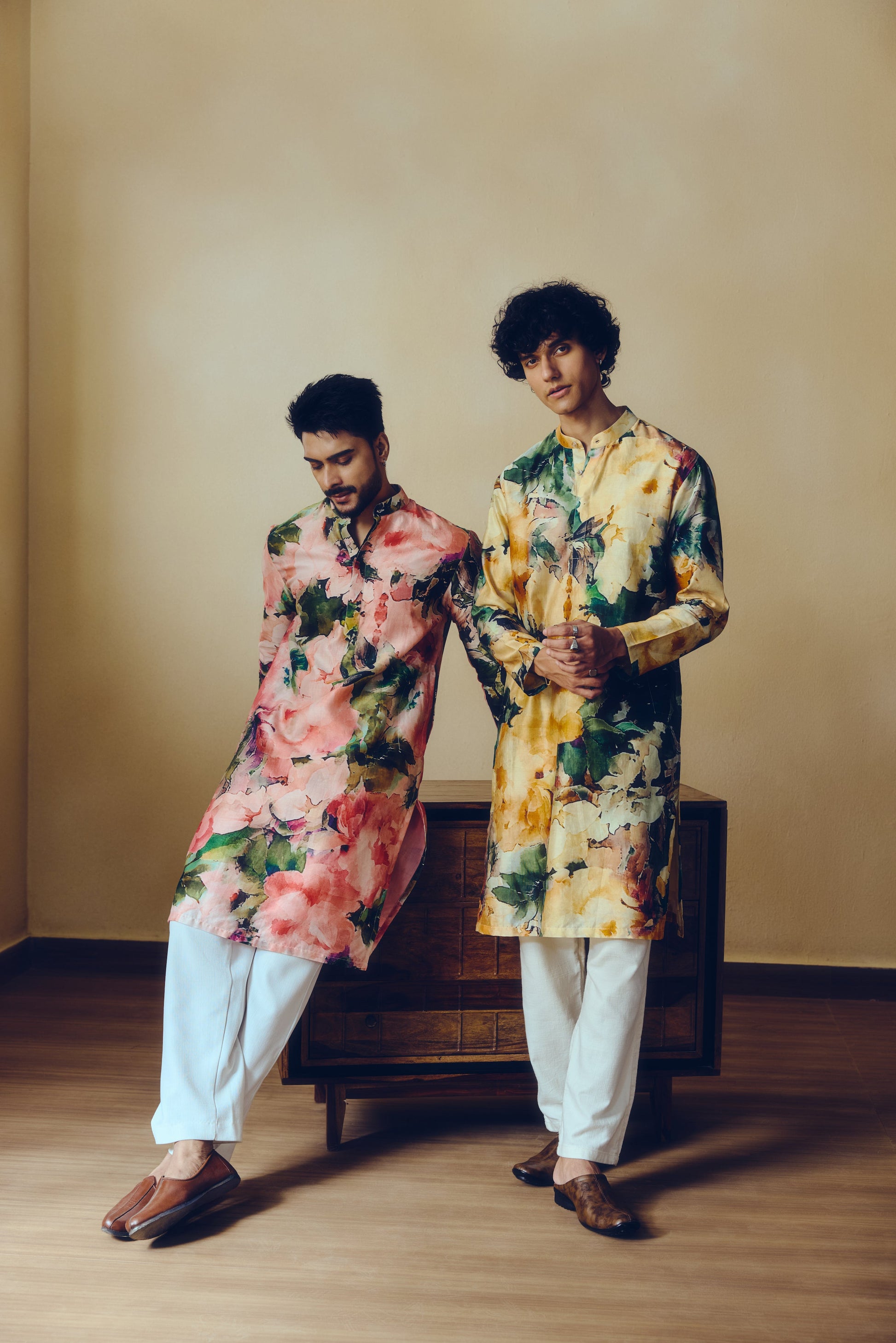 Abstract Print Ruby Kurta in Blossom Pink - Studio 113 Indian designer saree for women