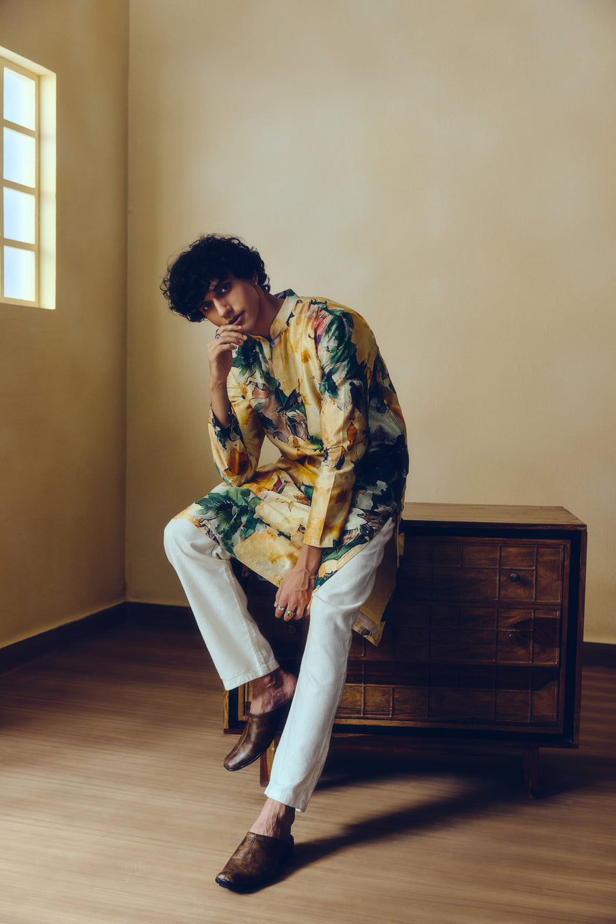 Abstract Print Ruby Kurta in Apricot - Studio 113 Indian designer saree for women