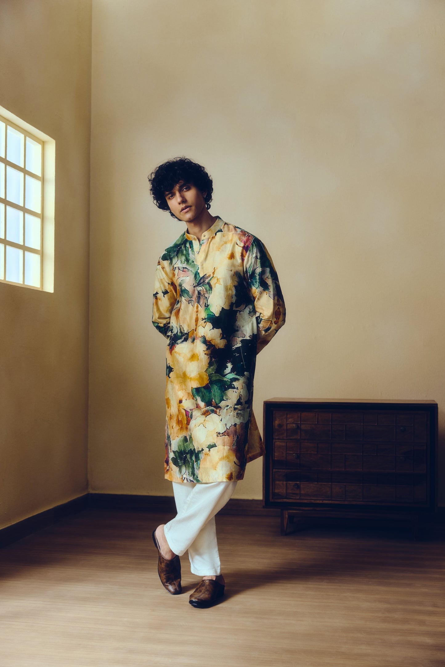 Abstract Print Ruby Kurta in Apricot - Studio 113 Indian designer saree for women