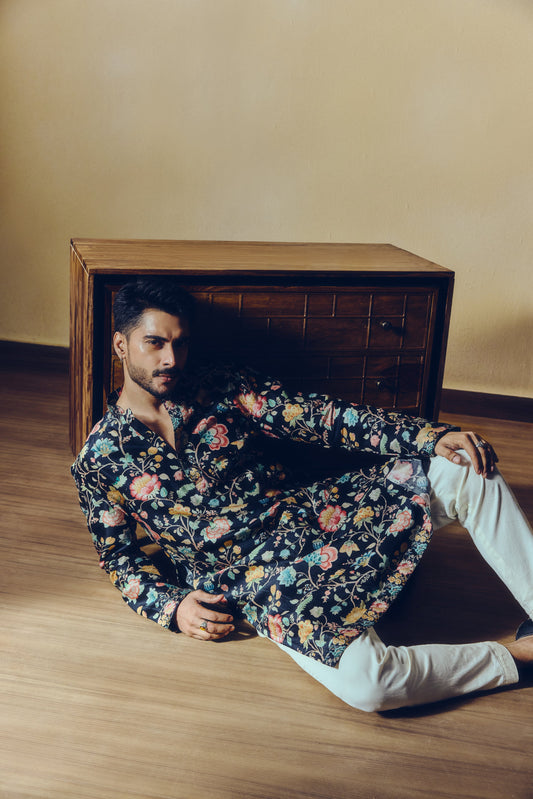 Floral print Meera Kurta in Black - Studio 113 Indian designer saree for women