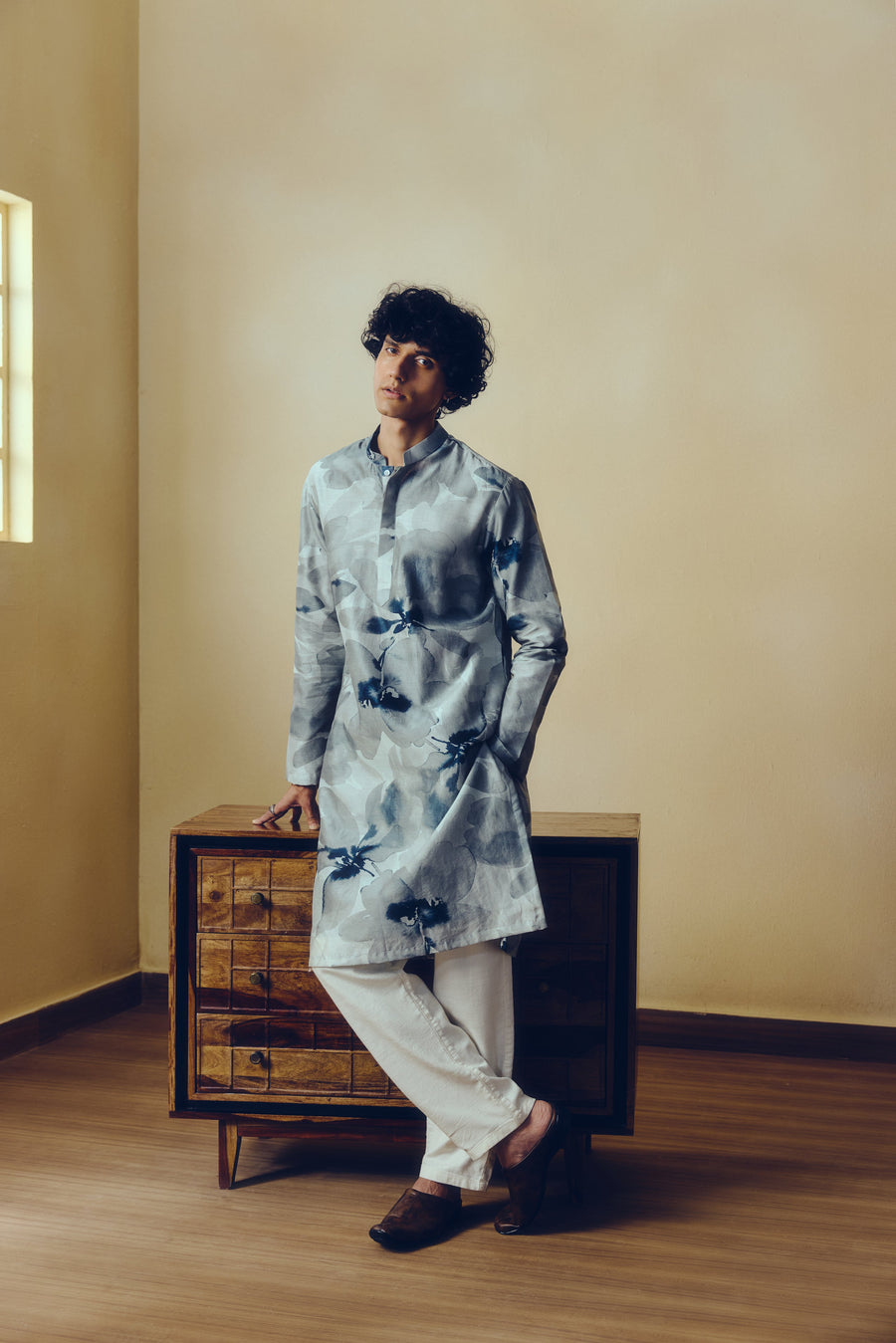 Floral Print Lara Kurta in French Grey - Studio 113 Indian designer saree for women