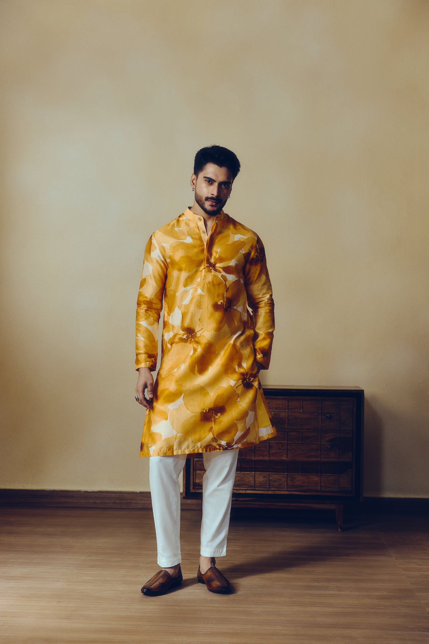 Floral Print Lara Kurta in Tangerine - Studio 113 Indian designer saree for women