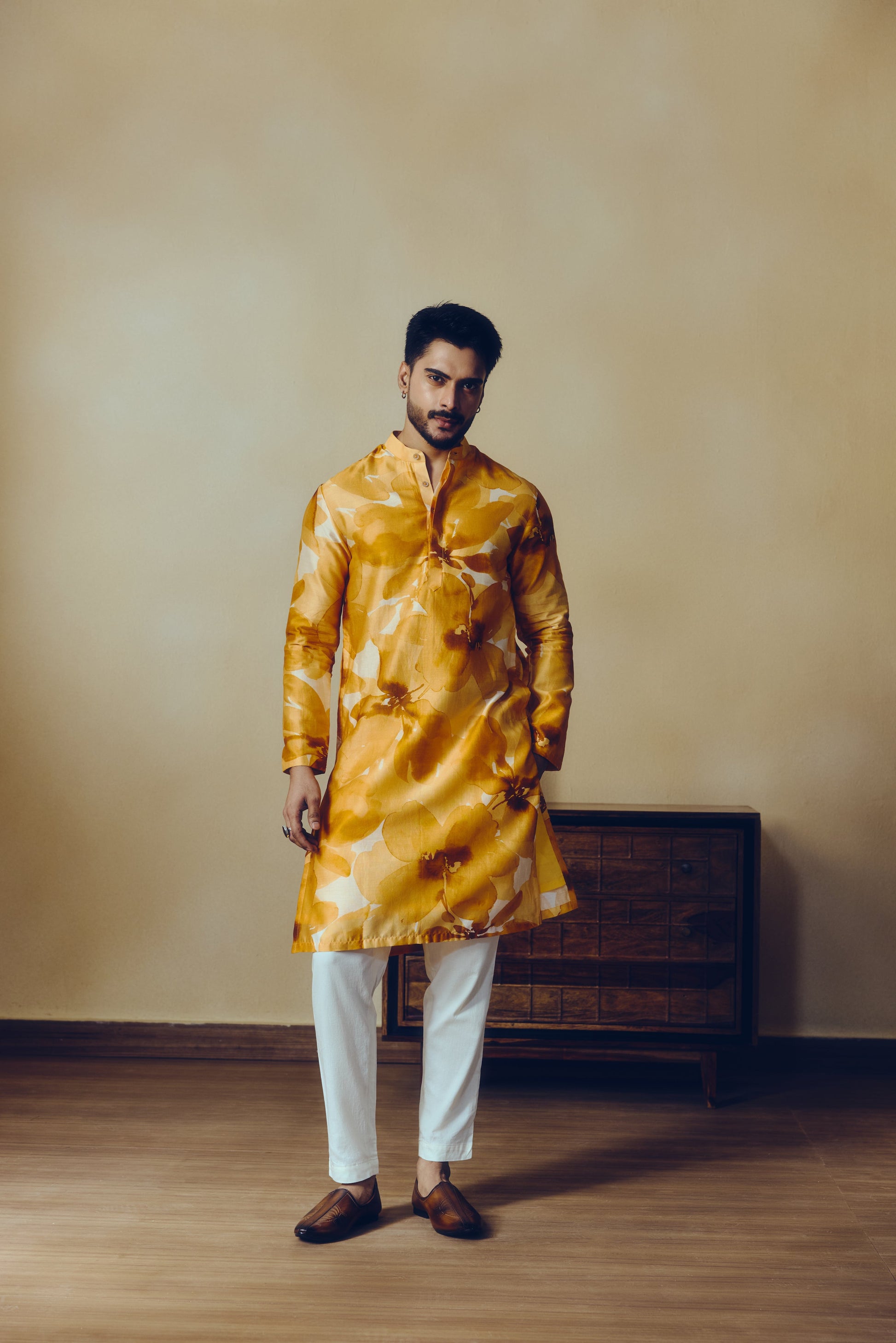 Floral Print Lara Kurta in Tangerine - Studio 113 Indian designer saree for women