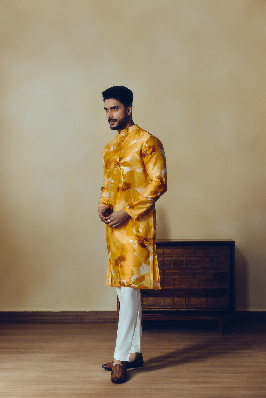 Floral Print Lara Kurta in Tangerine - Studio 113 Indian designer saree for women